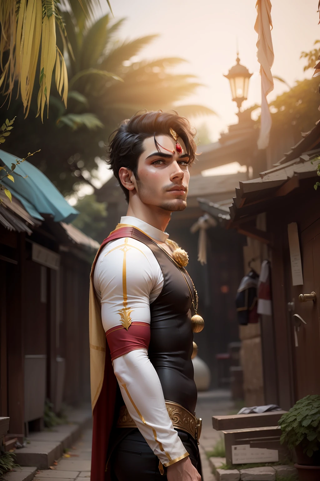 Handsome boy detailed defined body using shree ram cosplay,