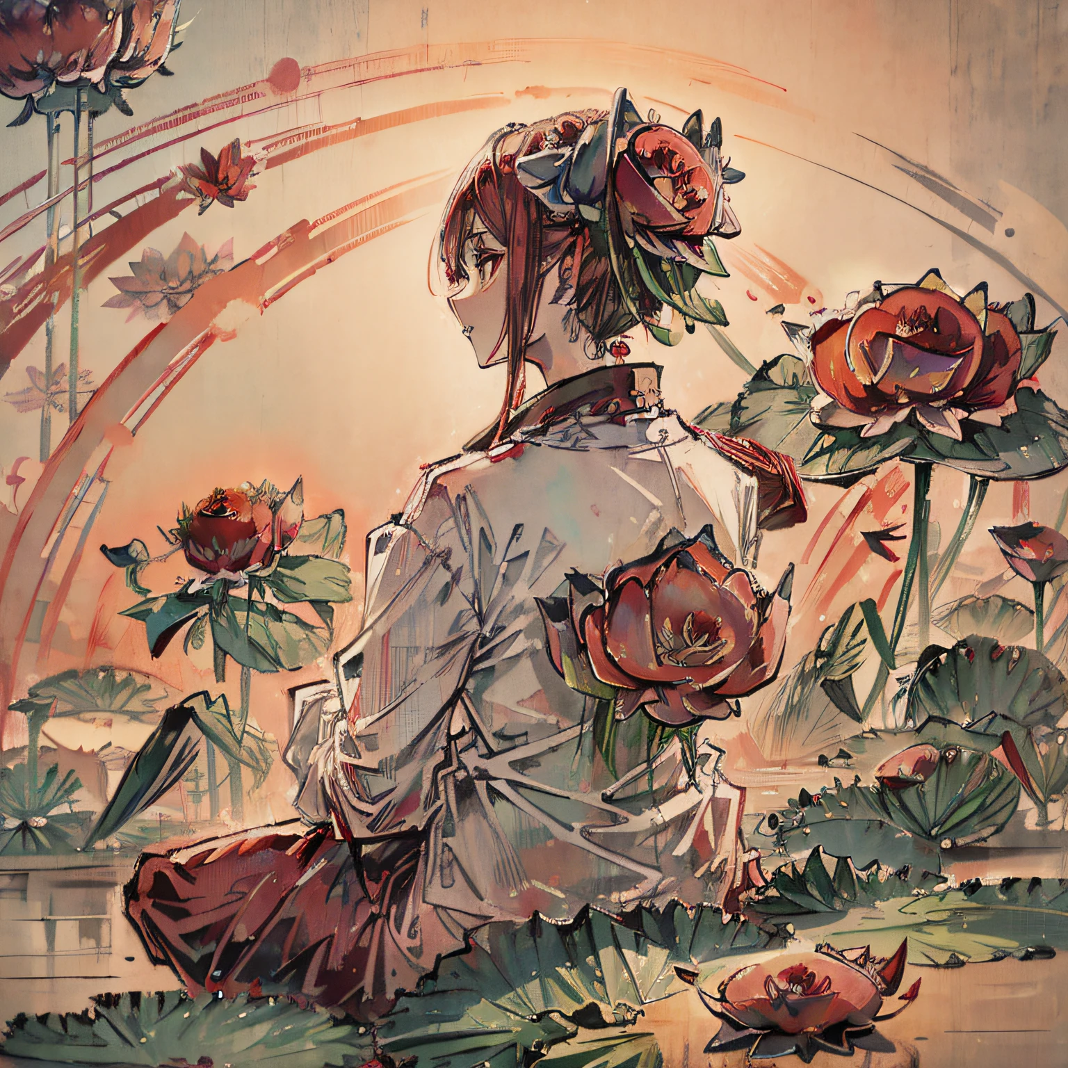 (masterpiece, best quality, beautiful art:1.4) of a (red lotus flower:1.6), bright red color, beautiful symmetry, very detailed, highly realistic, 8k, ultra intricate, trending on artstation, trending on pixiv