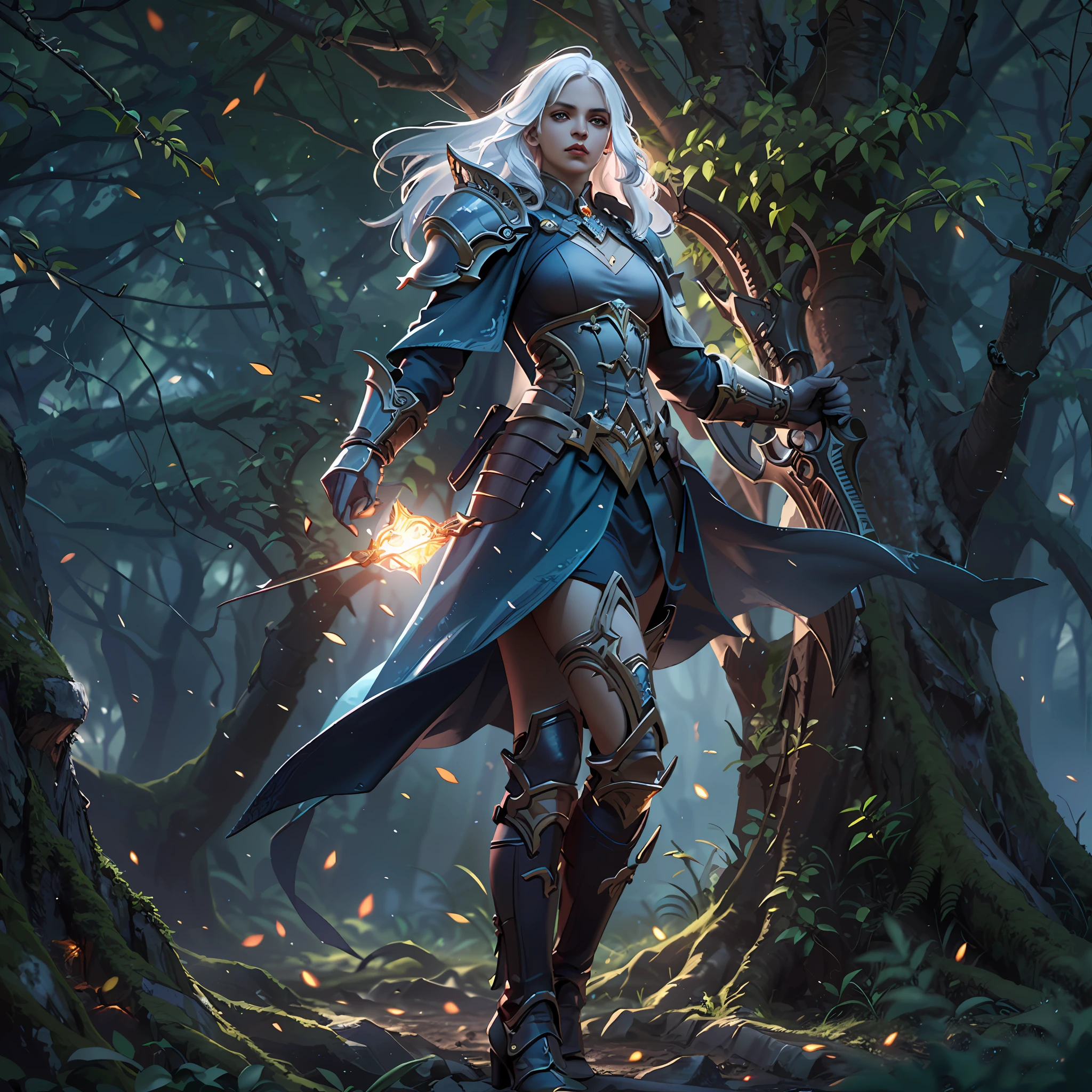 high details, best quality, 8k, [ultra detailed], masterpiece, best quality, (extremely detailed), dynamic angle, ultra wide shot, RAW, photorealistic, fantasy art, dnd art, rpg art, realistic art, a wide angle picture of an epic female elf arcane warrior,  warrior of magic , fighter of the arcana, full body, [[anatomically correct]] full body (1.5 intricate details, Masterpiece, best quality) tcasring a spell, ng to am epic wolf (1.6 intricate details, Masterpiece, best quality) armed with an [epic magical sword]  (1.5 intricate details, Masterpiece, best quality) epic magical sword, glowing in blue light. in dark forest (1.5 intricate details, Masterpiece, best quality), a female beautiful epic drow wearing leather armor (1.4 intricate details, Masterpiece, best quality), leather boots, thick hair, long hair, white hair, black skin intense eyes, forest  background (intense details), moon light, stars light, clouds (1.4 intricate details, Masterpiece, best quality), dynamic angle, (1.4 intricate details, Masterpiece, best quality) 3D rendering, high details, best quality, highres, ultra wide angle