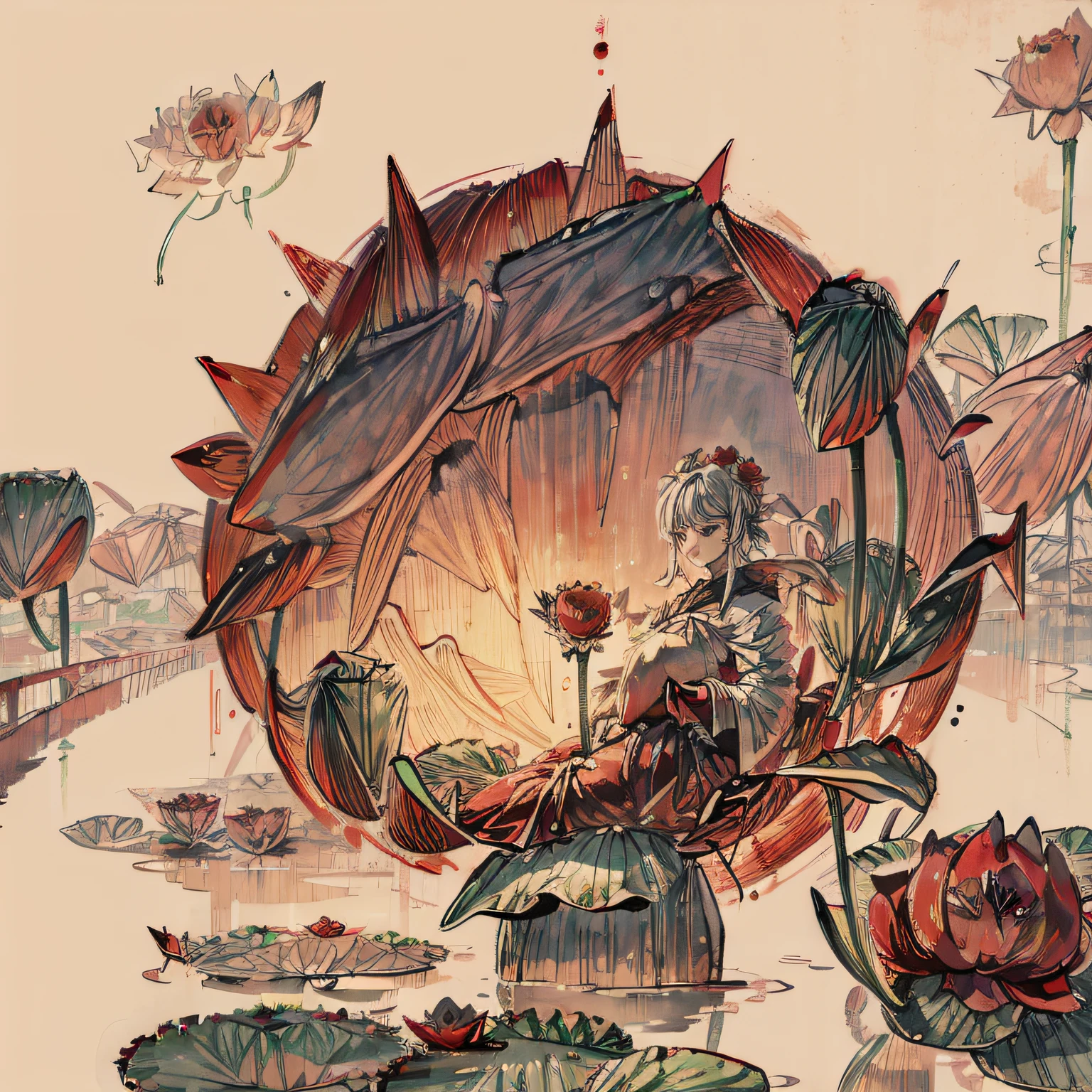 (masterpiece, best quality, beautiful art:1.4) of a (red lotus flower:1.6), white background, bright red color, beautiful symmetry, very detailed, highly realistic, 8k, ultra intricate, trending on artstation, trending on pixiv
