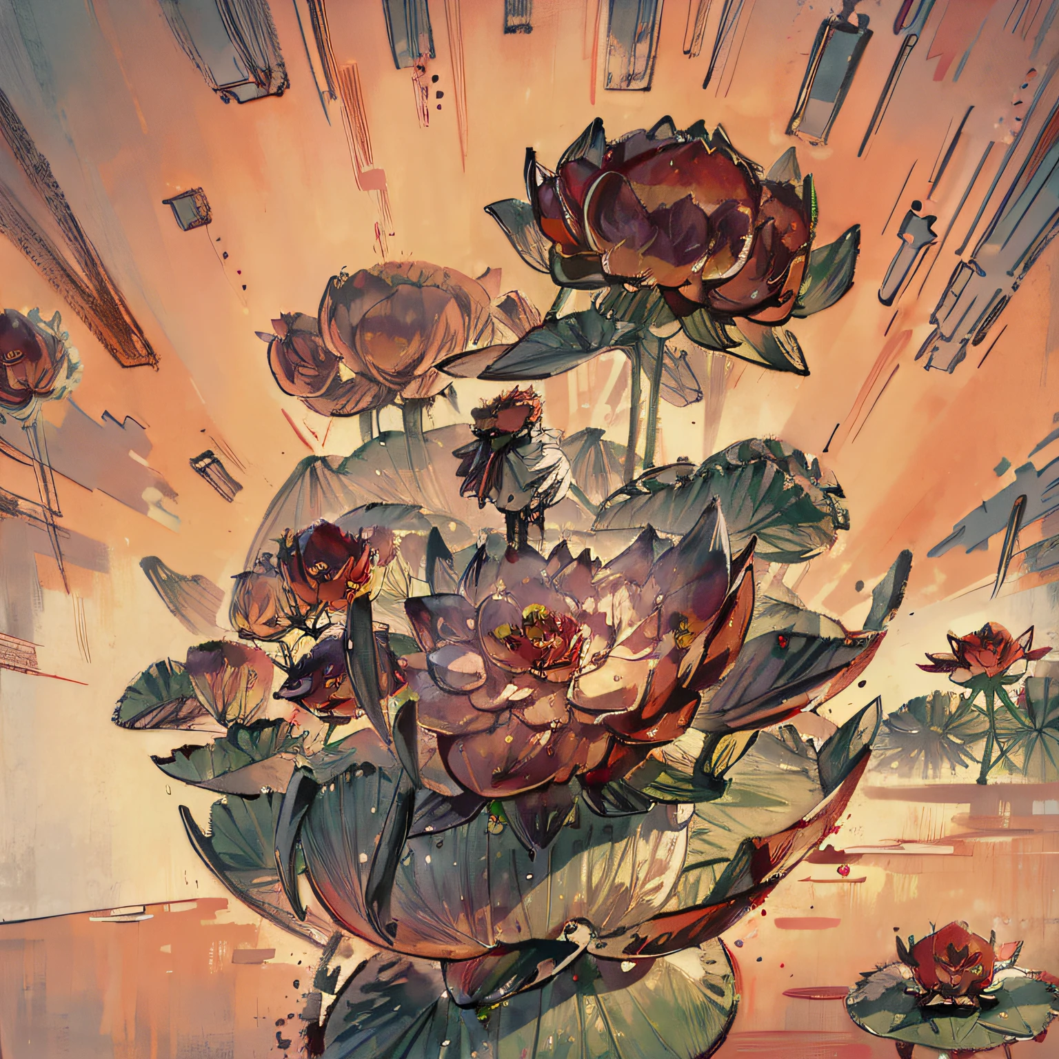 (masterpiece, best quality, beautiful art:1.4) of a (red lotus flower:1.6), bright red color, beautiful symmetry, very detailed, highly realistic, 8k, ultra intricate, trending on artstation, trending on pixiv