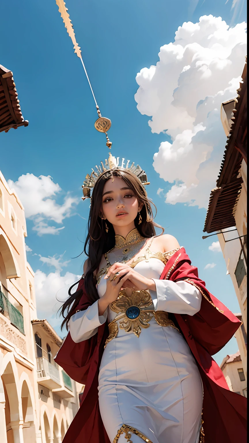 (1girl:1.3), Moroccan caftan full dress outfit moroccan city Art officiel, Unity 8k wallpaper, Ultra detailded, beautiful and aesthetic, beau, master piece, beste-Qualit, Fantastical Atmosphere, Palette apaisante, Humeur tranquille, Ombrage doux, Miko Priestess, sort de charme, talisman familier, devoirs de jeune fille du sanctuaire,