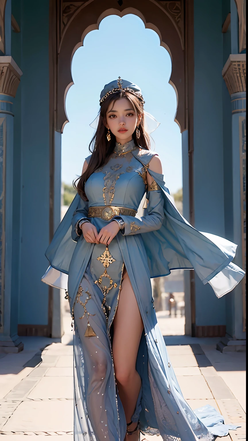 (1girl:1.3), Moroccan caftan full dress outfit moroccan city Art officiel, Unity 8k wallpaper, Ultra detailded, beautiful and aesthetic, beau, master piece, beste-Qualit, Fantastical Atmosphere, Palette apaisante, Humeur tranquille, Ombrage doux, Miko Priestess, sort de charme, talisman familier, devoirs de jeune fille du sanctuaire,