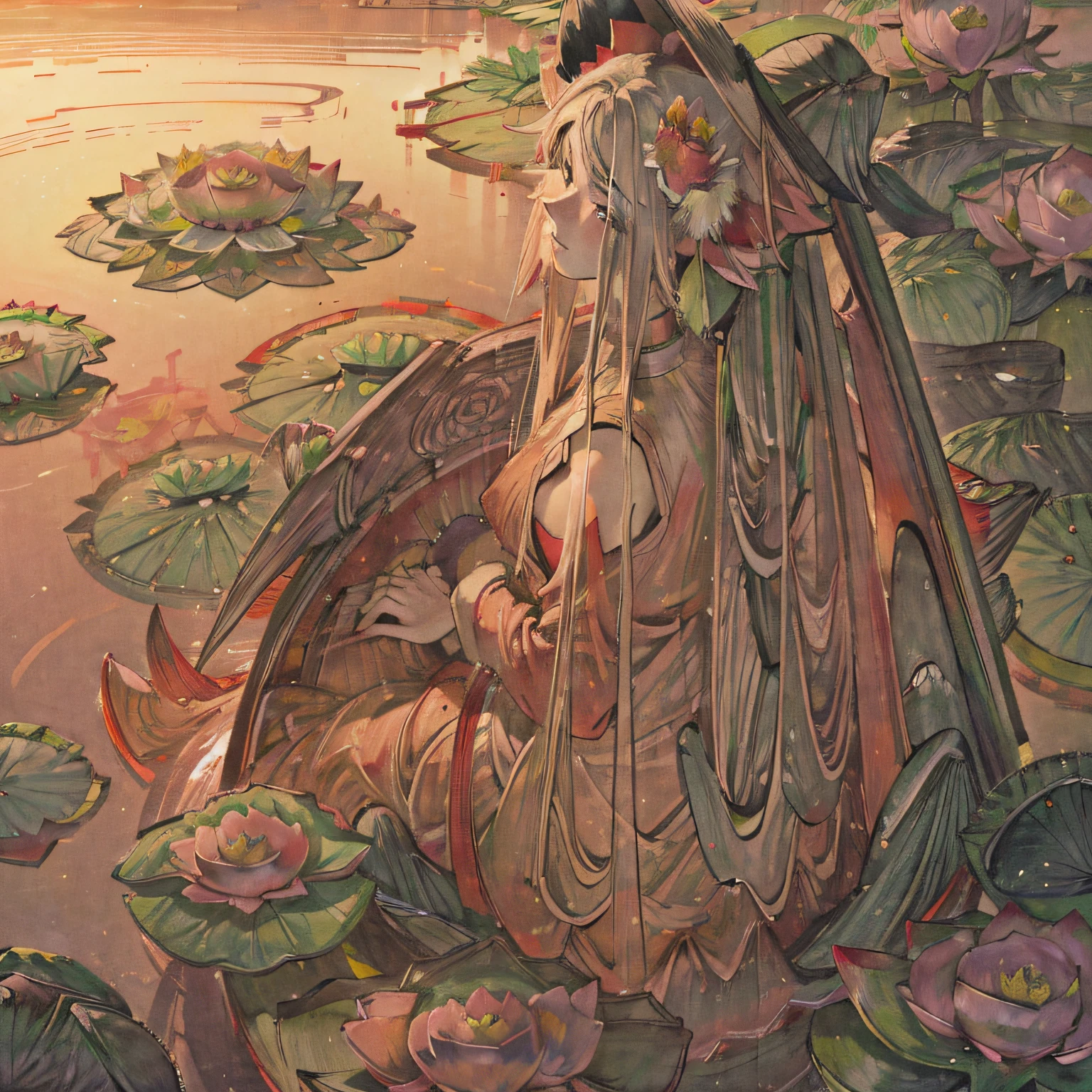 (masterpiece, best quality, beautiful art:1.4) of a (red lotus flower:1.6), bright red color, beautiful symmetry, very detailed, highly realistic, 8k, ultra intricate, trending on artstation, trending on pixiv