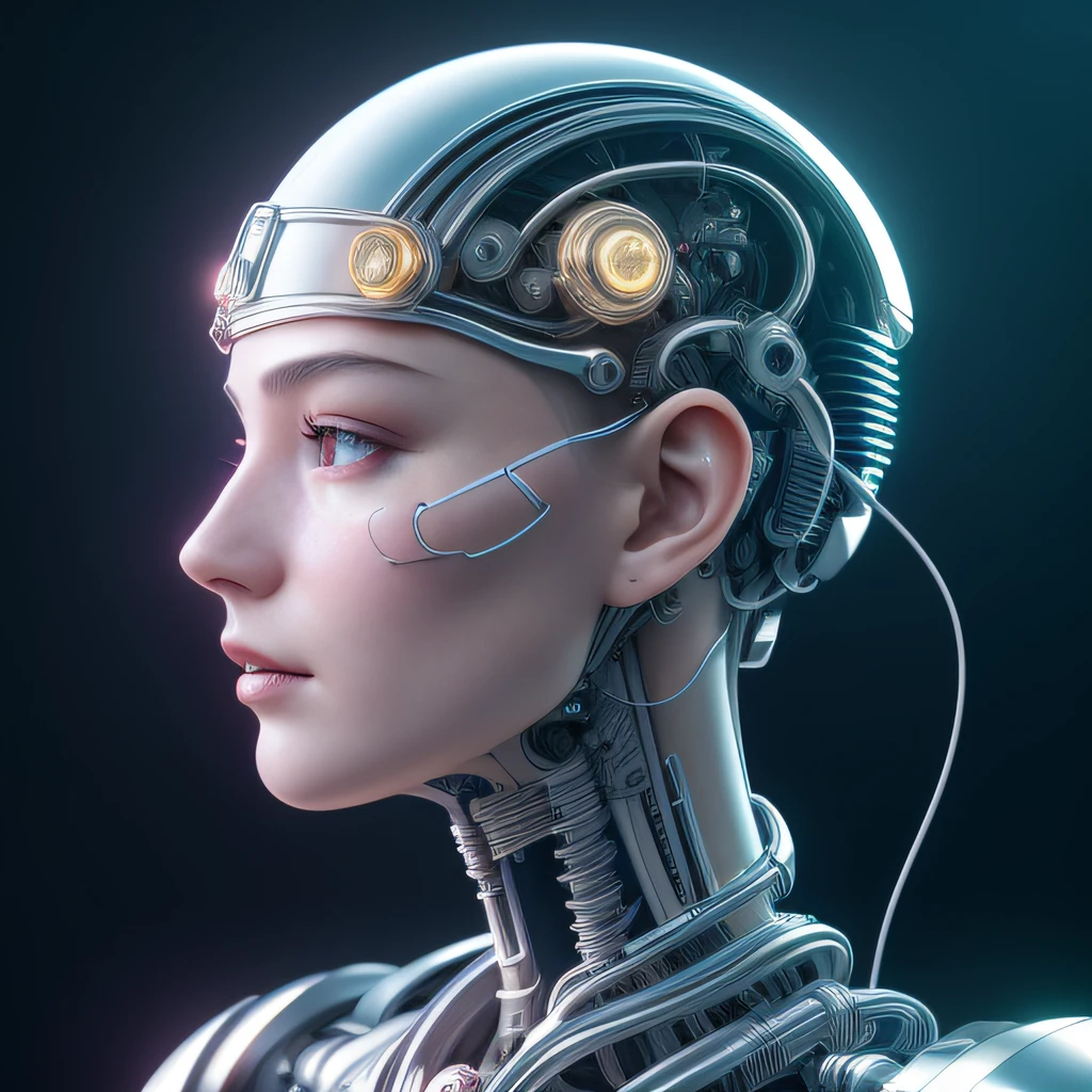 intricate ultra detailed 3d render of a beautiful porcelain woman profile, android face, cyborg, robotic parts, 150mm, beautiful studio soft light, edge lighting, vibrant details, fancy cyberpunk, lace, hyper realistic, anatomical, facial muscles, electric wires, microchip, elegant and beautiful background, octane render, HR Giger style, 8k, best quality, masterpiece, illustration, extremely delicate and beautiful, extremely detailed, CG, unity wallpaper (realistic, photorealistic: 1.37), amazing ,detailed,masterpiece,best quality,official art,extremely detailed CG Unity 8k wallpaper,absurdres,incredibly absurd,robot,silver helmet,full body,sitting