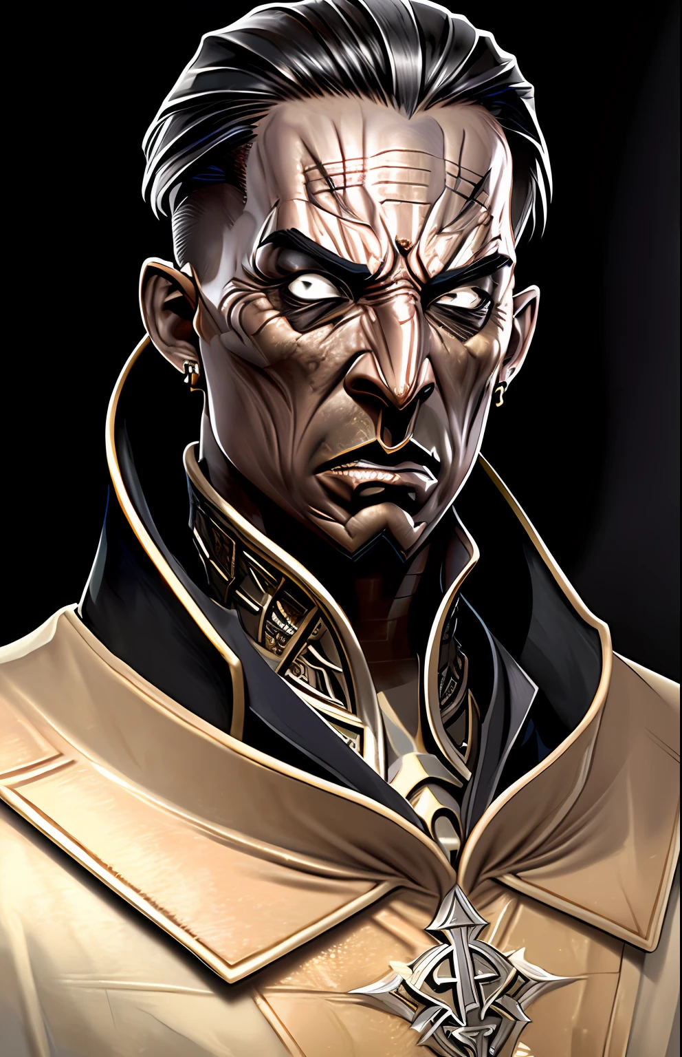 Style by Style Style-Crypt award winning epic oil painting of a cultist, scary intricate gold inlaid mask, (angry expression:1.2), sinister, evil, (backlighting:1.3), digital painting, concept art, smooth, sharp focus, rule of thirds, dark fantasy,intricate details, art by aleksi briclot, medium shot, (shallow depth of field:1.3)