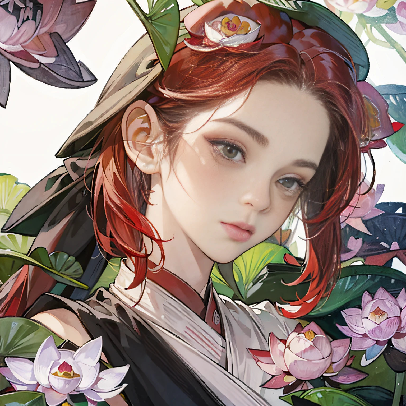 (masterpiece, best quality, beautiful art:1.4) of a (red lotus flower:1.6), bright red color, beautiful symmetry, 1girl, perfect face, very detailed, highly realistic, 8k, ultra intricate, trending on artstation, trending on pixiv