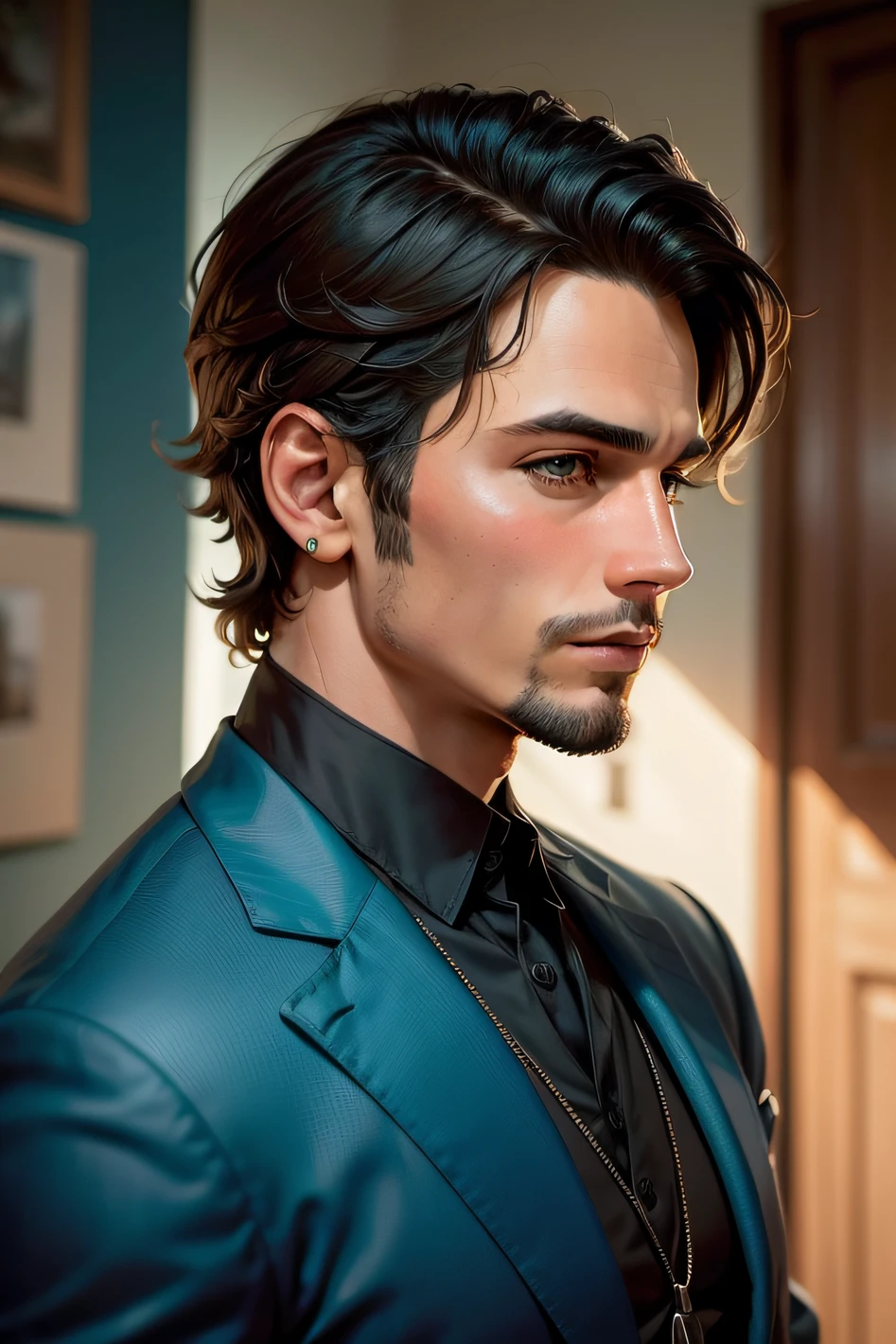 Duque bonito , foto de perfil, fundo azul , arte digital. homem