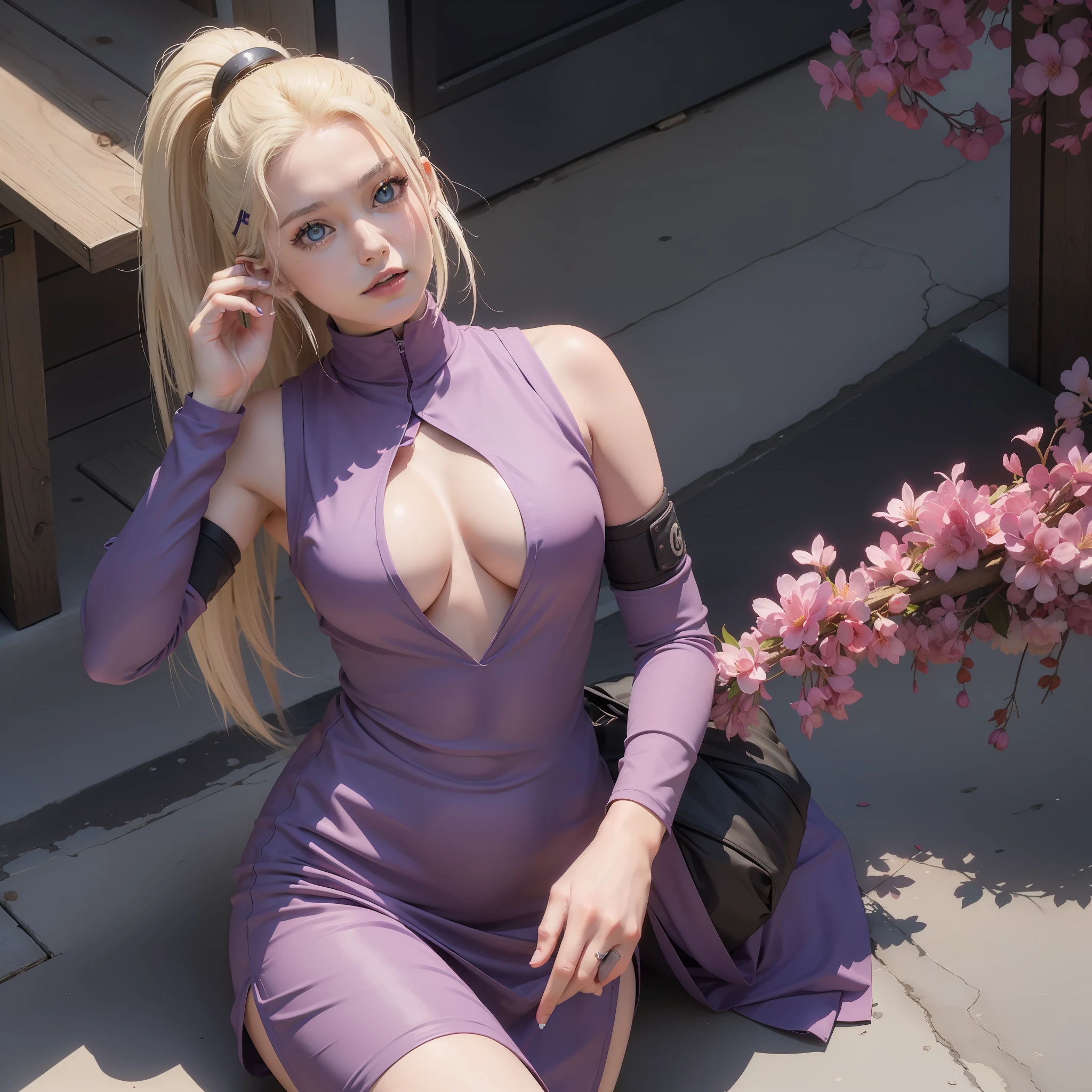 Ino yamanaka, linda e alta super realista e bem detalhado, olhos perfeitos, vestido roxo escuro, (master part, best quality, 1girl, sozinho, detalhes intrincados, ultra hiper realista, anime naruto, corpo inteiro, olhos detalhados