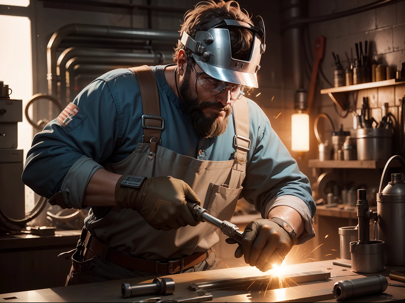 a mighty wise welder man who is welding on some metals and he is ready to be on yourservice
