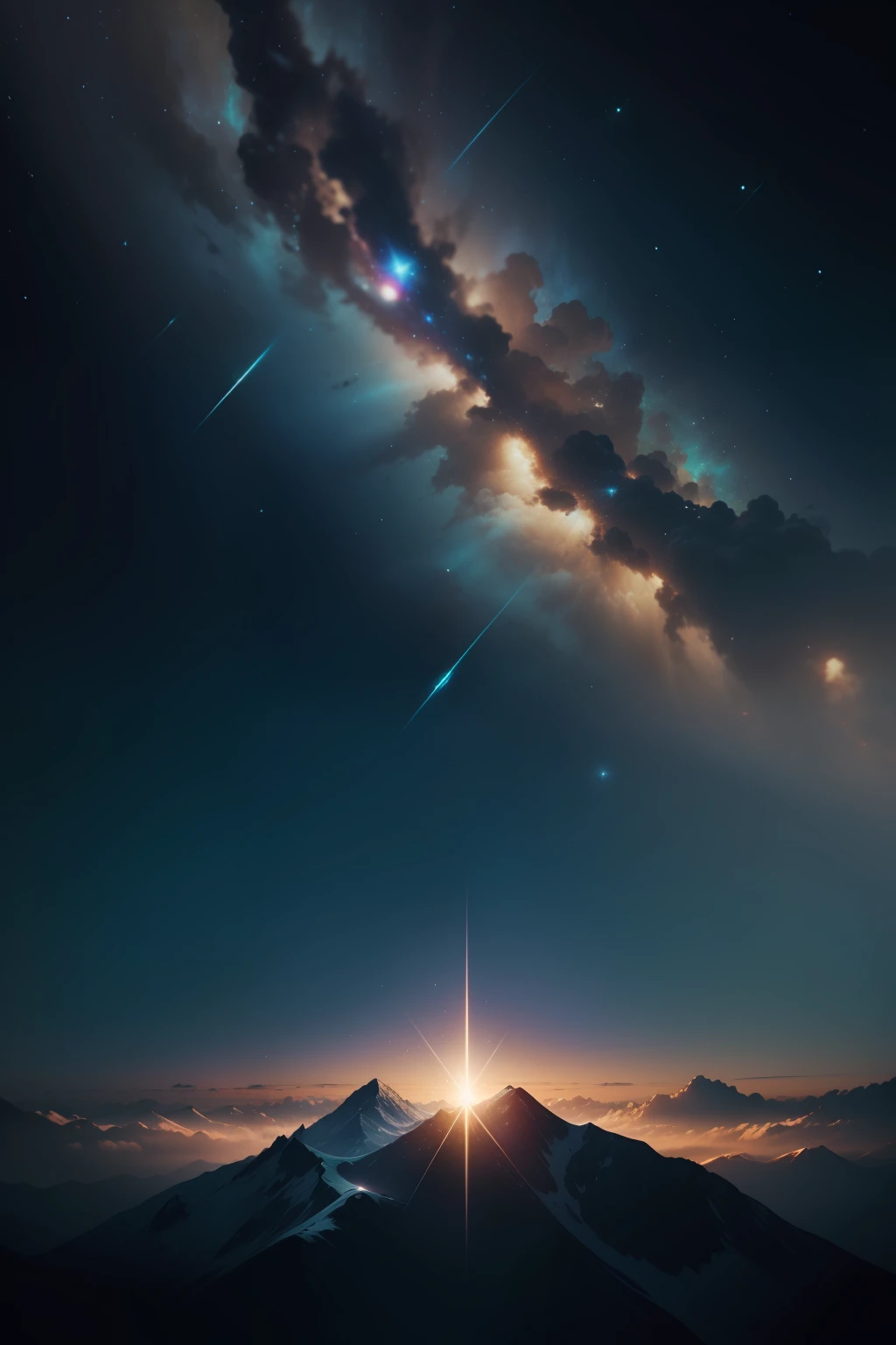Prompt: An impactful image for the cover of his video '528 Hz Deep Sleep Healing Music - DNA Level Repair and Healing'. A foto retrata uma noite estrelada, with a sky full of bright constellations. No horizonte, uma paisagem serena e tranquila se estende, com uma floresta exuberante e montanhas majestosas. Apenas a paisagem, sem nenhuma pessoa, personagem ou animal presente na imagem. No centro da cena, A beam of golden light descends from the sky, representing the energy of healing and repair at the DNA level. Esse feixe de luz ilumina suavemente a natureza ao redor, creating a magical and rejuvenating atmosphere. This image evokes a sense of peace, Connection with nature and a deep healing during sleep. It's a cover that invites viewers to immerse themselves in a deep and transformative healing experience.