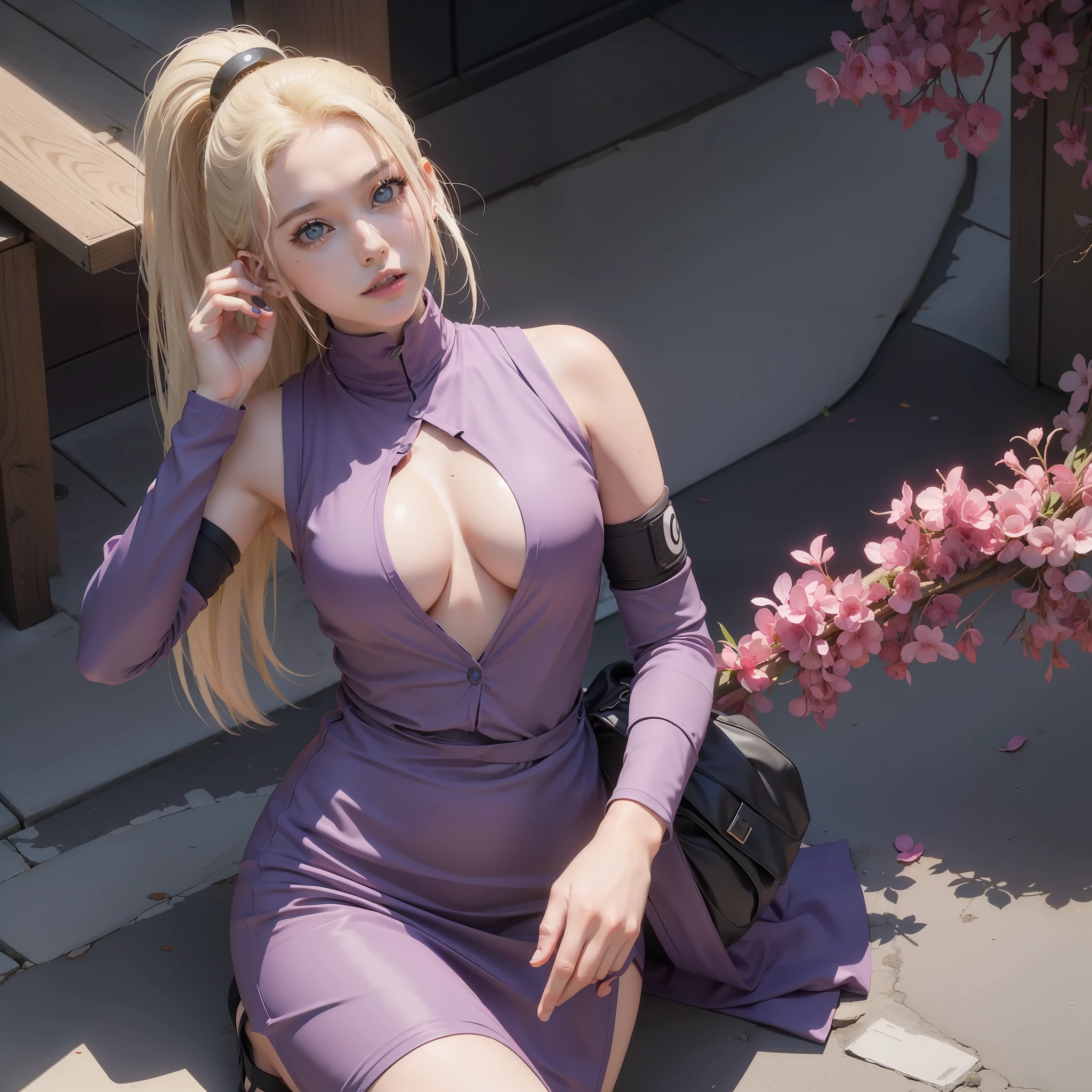 Ino yamanaka, linda e alta super realista e bem detalhado, olhos perfeitos, vestido roxo escuro, (master part, best quality, 1girl, sozinho, detalhes intrincados, ultra hiper realista, anime naruto, corpo inteiro, olhos detalhados