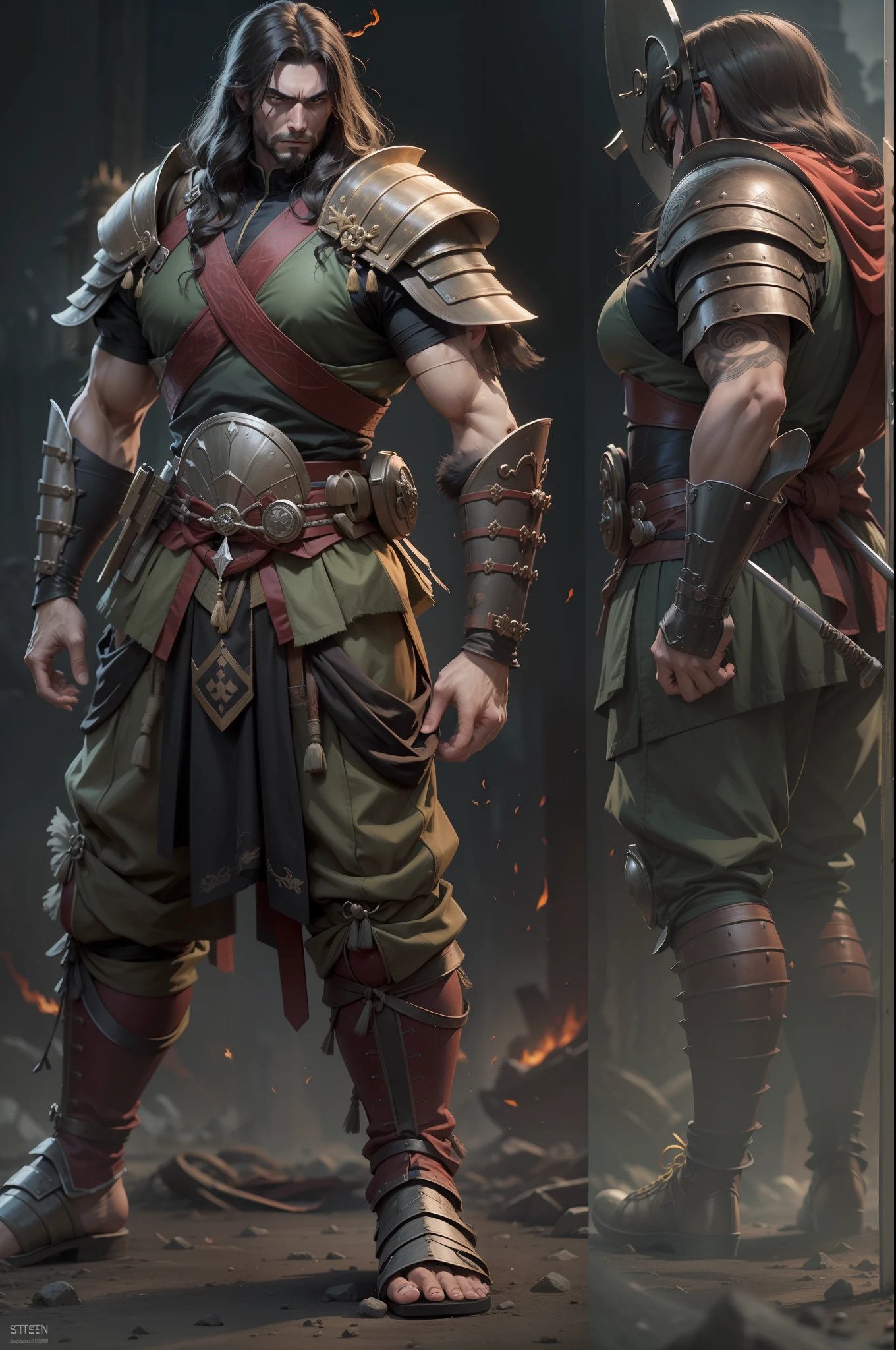 (anthropomorphic turtle),(Elephant Man Samurai:1.4),Sword and shield,a tall body,Stout limbs,Look at me condescendingly,disdain,despise,tosen,((closeup cleavage,facial closeups,Close-up strengthened)),The long hairs of the flame fluttered in the wind,combats,Dynamic lines,Dimly lit battlefield,Ruined castle,(stereoscopic perspective:1.4),Works of masters,super-fine,4K分辨率,high qulity,电影灯光,High picture detail,Detailed pubic hair,Epic shooting,Clearly focused hair,Detailed hair depiction,acurate