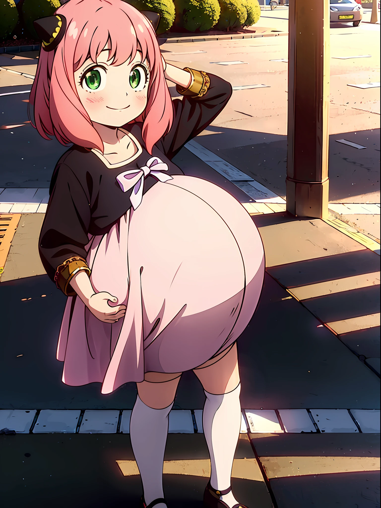 best quality, ultra high res, (photorealistic:1.4), loli, little girl, (pregnant:1.5), blush, smile, looking at viewer, beautiful, (masterpiece:1.2), (best quality:1.2), outdoors, city, street, sunshine, cinematic, perfect face, perfect lighting