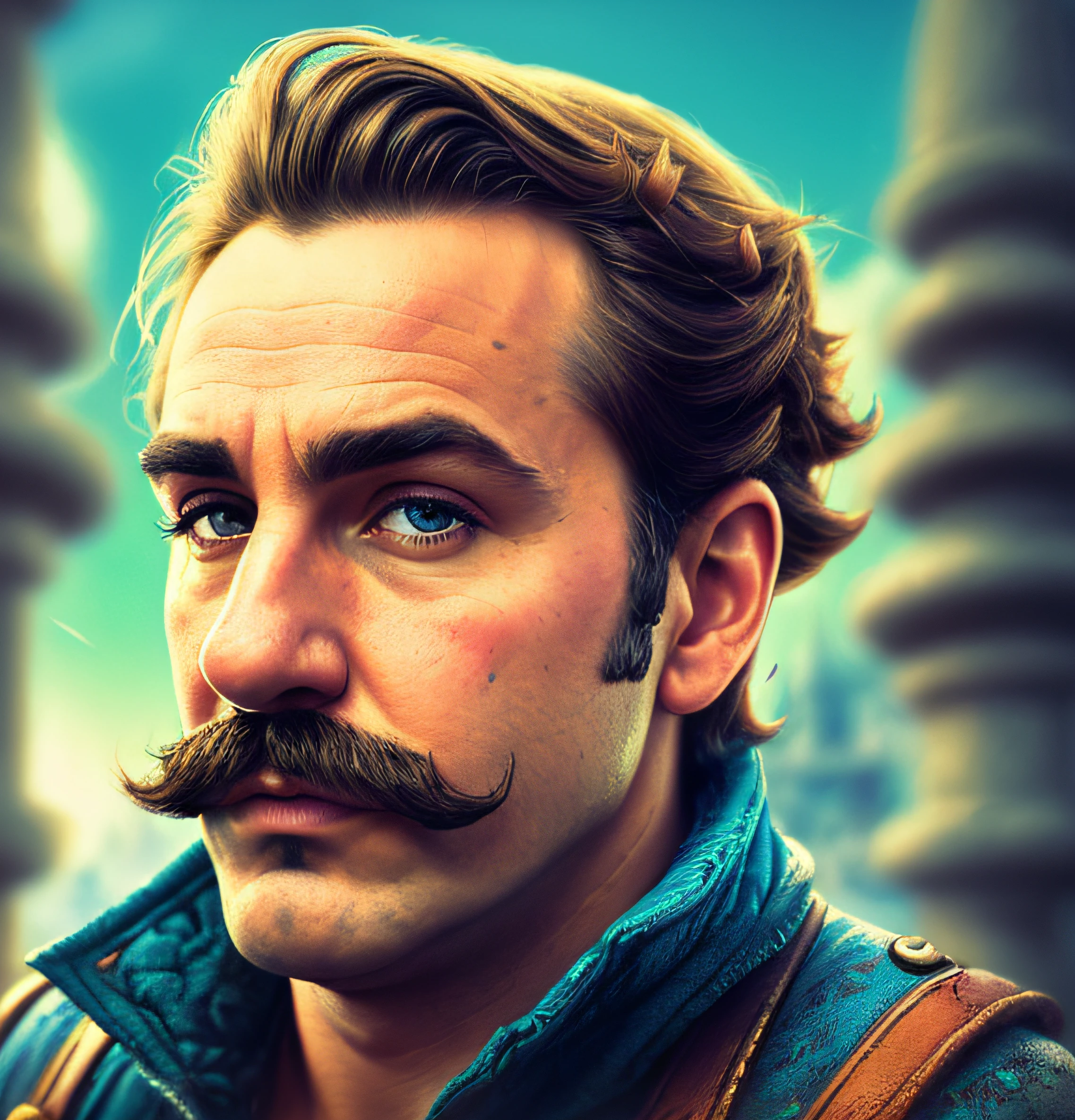 Masterpiece, close-up color splash photo, fantasy, (A man looking like super mario), cinematic, (mario bros world background), movie poster
((epic realistic, rutkowski, hdr, intricate details, hyperdetailed))