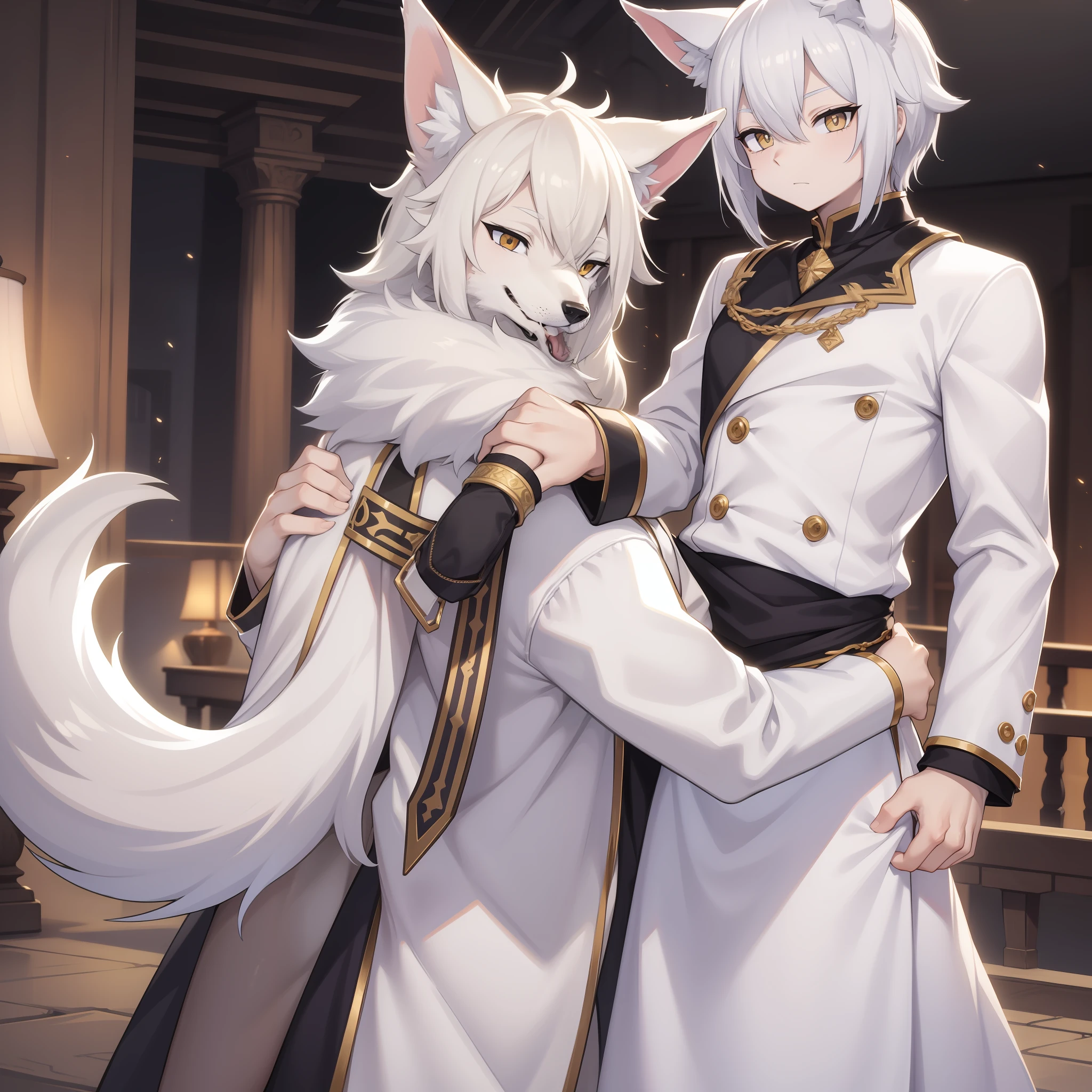 Handsome Wolf White Golden Eyes Cute Boy Handsome Domineering