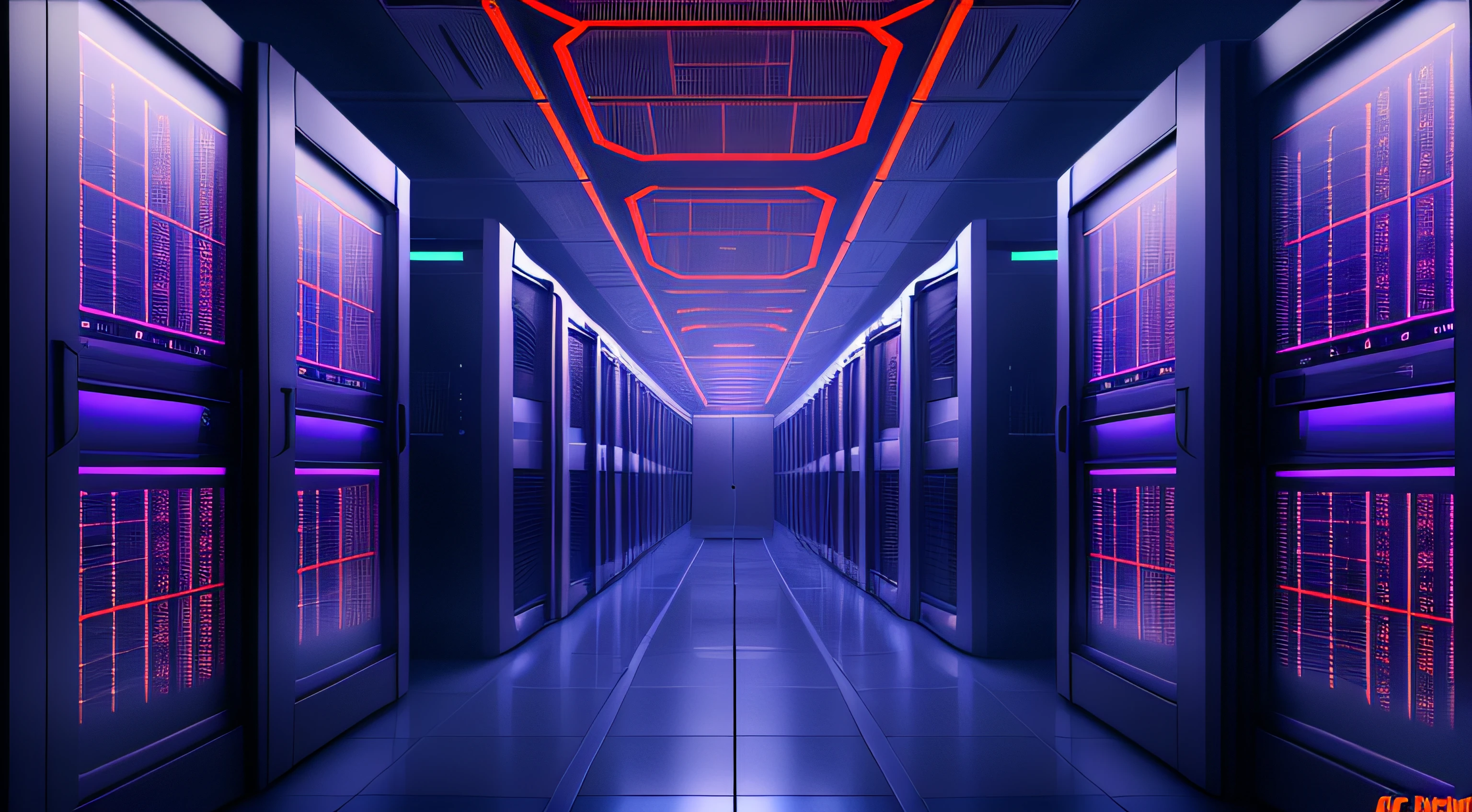 a dimly lit hallway with rows of data and computer screens, background is data server room, hacking into the mainframe, cyber space, in realistic data center, 3840x2160, 3840 x 2160, spaceship hallway background, cyber architecture, surreal cyberspace, in detailed data center