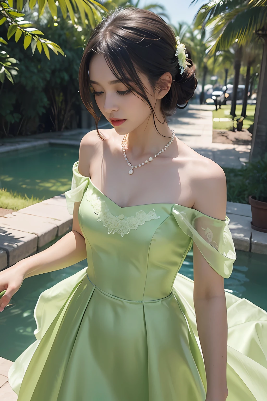 Women's Summer Buffing Sleeve Off Shoulder Mini Lime Green Dress A-line A-line A-Line Light Green Silk Satin Dress Long Dress Organza Silk Disney Lace Pearl Dress Long Strap Pearl Dress Necklace, higheels, foot