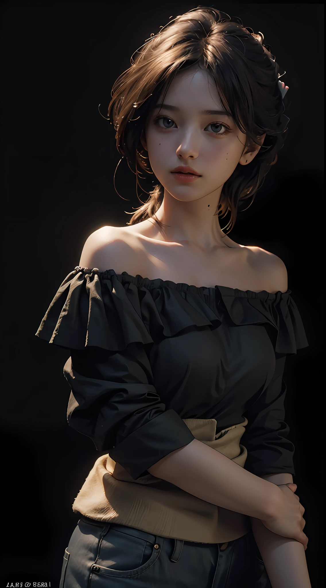 Best quality, masterpiece, ultra high res, (photorealistic:1.4), raw photo, 1girl, off shoulder, cinematic lighting