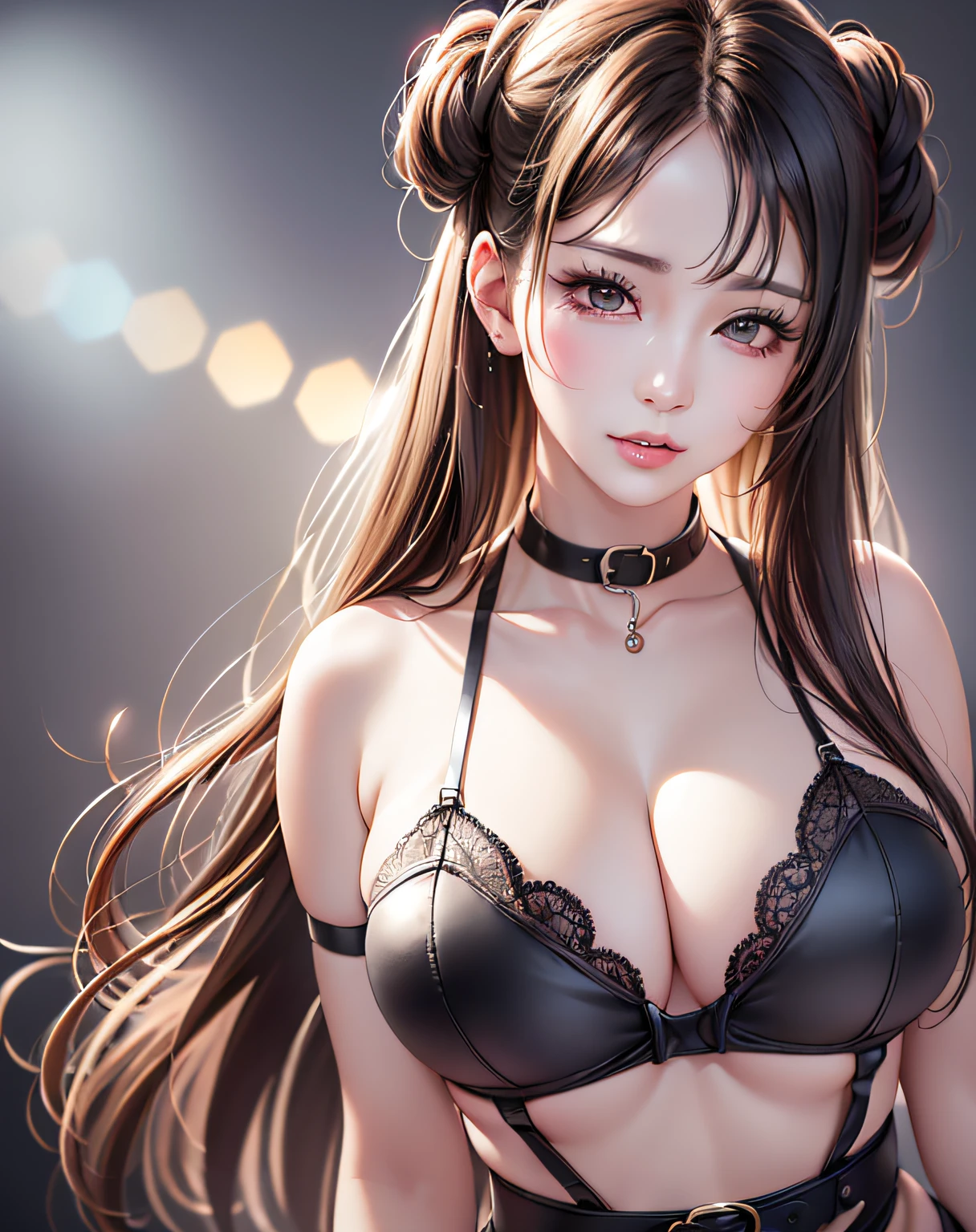 (8k, RAW photo, photorealistic:1.25) ,( lipgloss, eyeslashes, gloss-face, glossy skin, best quality, ultra highres, depth of field, chromatic aberration, caustics, Broad lighting, natural shading, Kpop idol) Watch the audience with serenity and goddess-like happiness,full bodyesbian,Erotic lingerie ,Super big breasts,