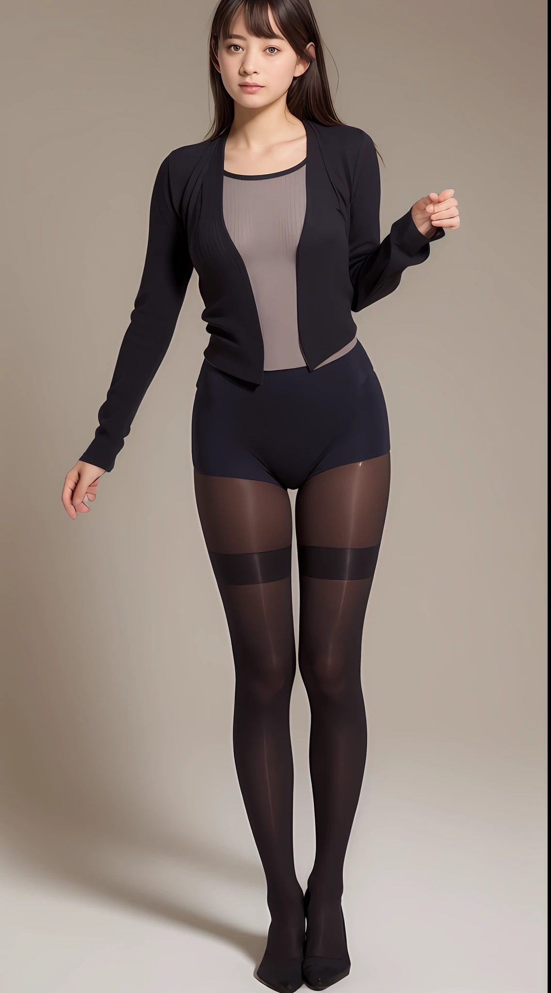Cameltoe, oben ohne, wearing only tights