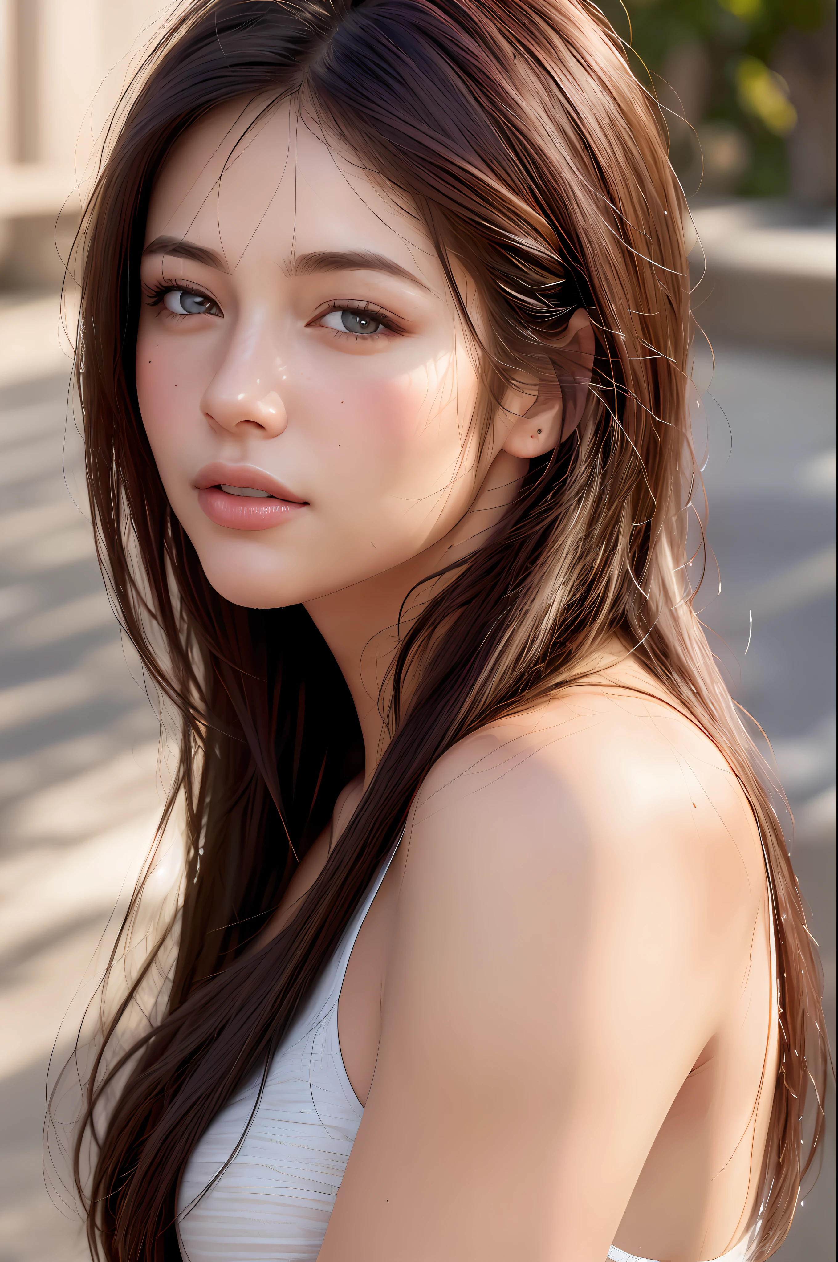 dressed, (photo realistic:1.4), (hyper realistic:1.4), (realistic:1.3),
(smoother lighting:1.05), (increase cinematic lighting quality:0.9), 32K,
1girl,20yo girl, realistic lighting, backlighting, light on face, ray trace, (brightening light:1.2), (Increase quality:1.4),
(best quality real texture skin:1.4), finely detailed eyes, finely detailed face, finely quality eyes,
(tired and sleepy and satisfied:0.0), face closeup, t-shirts,
(Increase body line mood:1.1), (Increase skin texture beauty:1.1)
