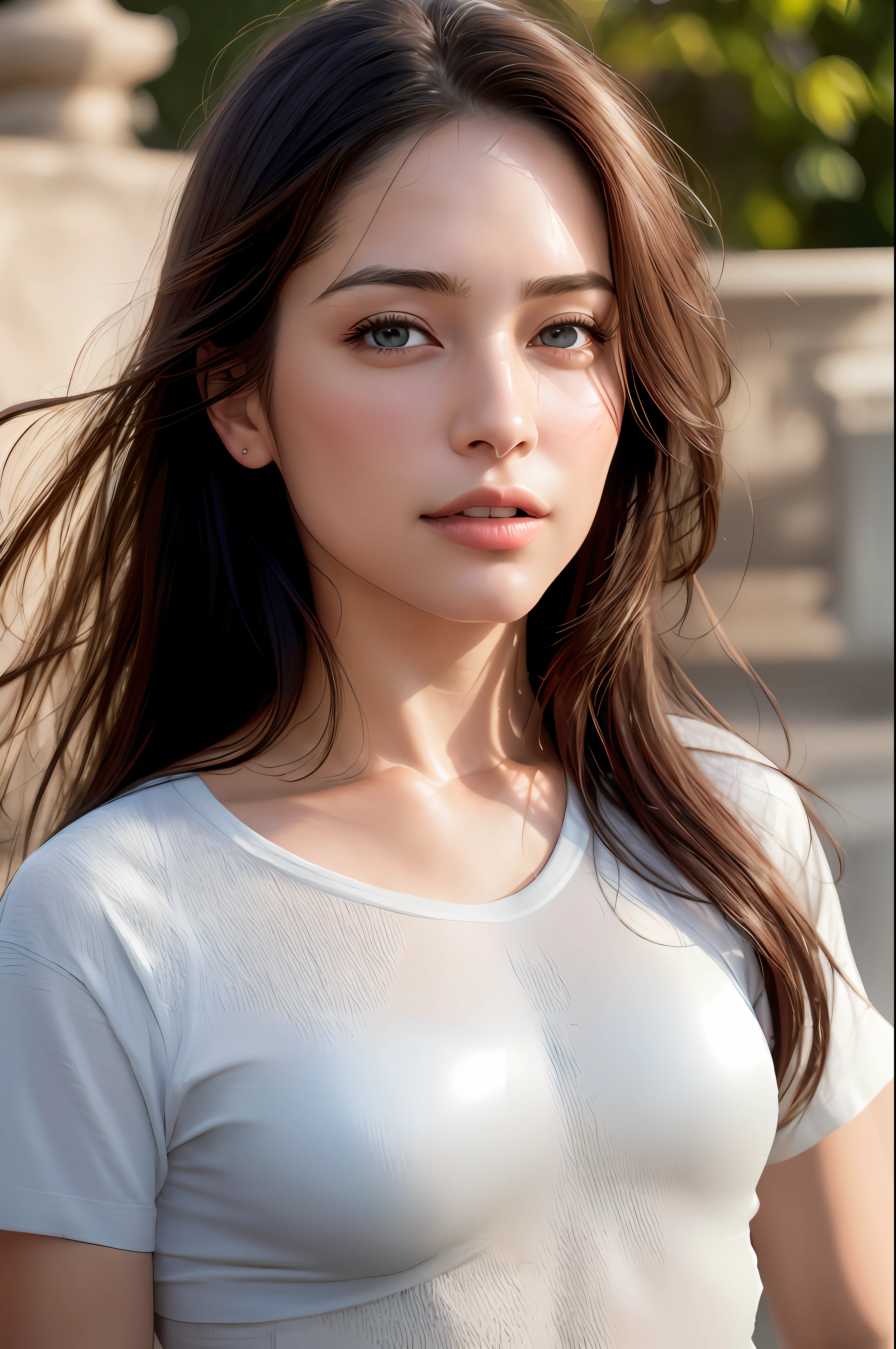 dressed, (photo realistic:1.4), (hyper realistic:1.4), (realistic:1.3),
(smoother lighting:1.05), (increase cinematic lighting quality:0.9), 32K,
1girl,20yo girl, realistic lighting, backlighting, light on face, ray trace, (brightening light:1.2), (Increase quality:1.4),
(best quality real texture skin:1.4), finely detailed eyes, finely detailed face, finely quality eyes,
(tired and sleepy and satisfied:0.0), face closeup, t-shirts,
(Increase body line mood:1.1), (Increase skin texture beauty:1.1)