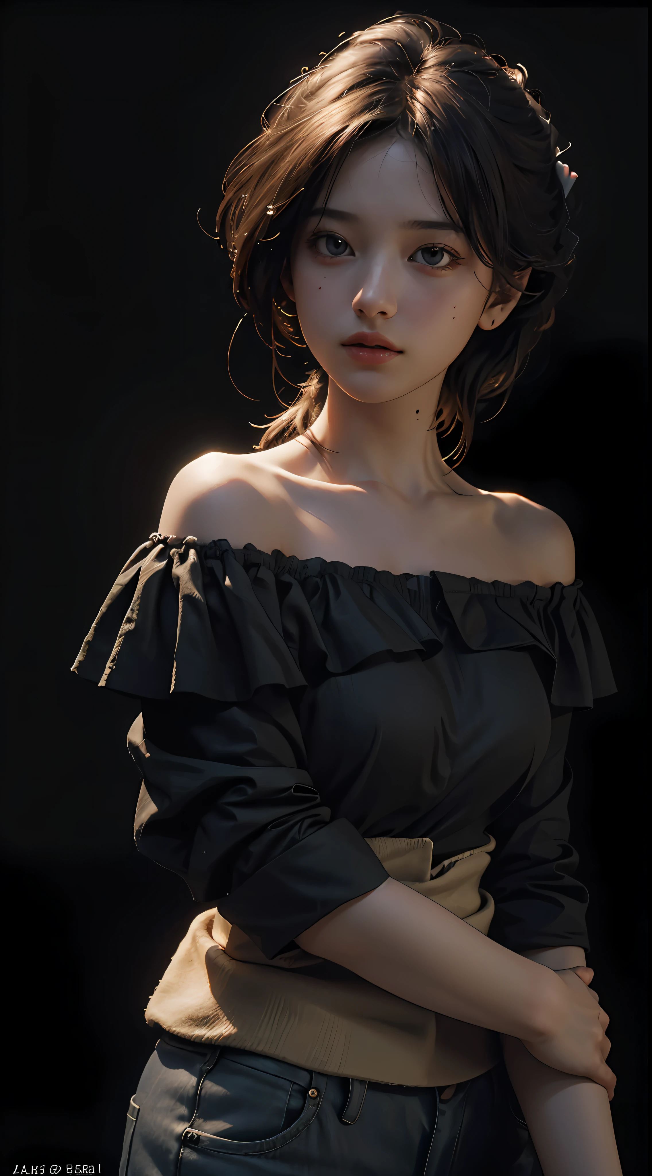Best quality, masterpiece, ultra high res, (photorealistic:1.4), raw photo, 1girl, off shoulder, cinematic lighting
