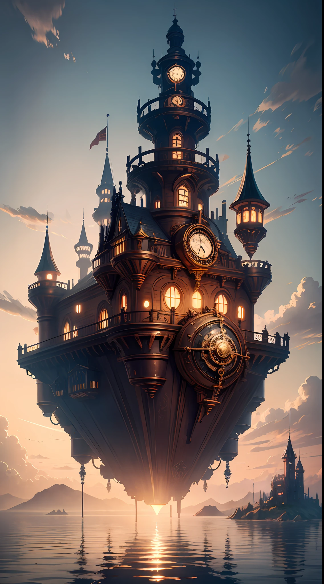 a floating castle, steampunk