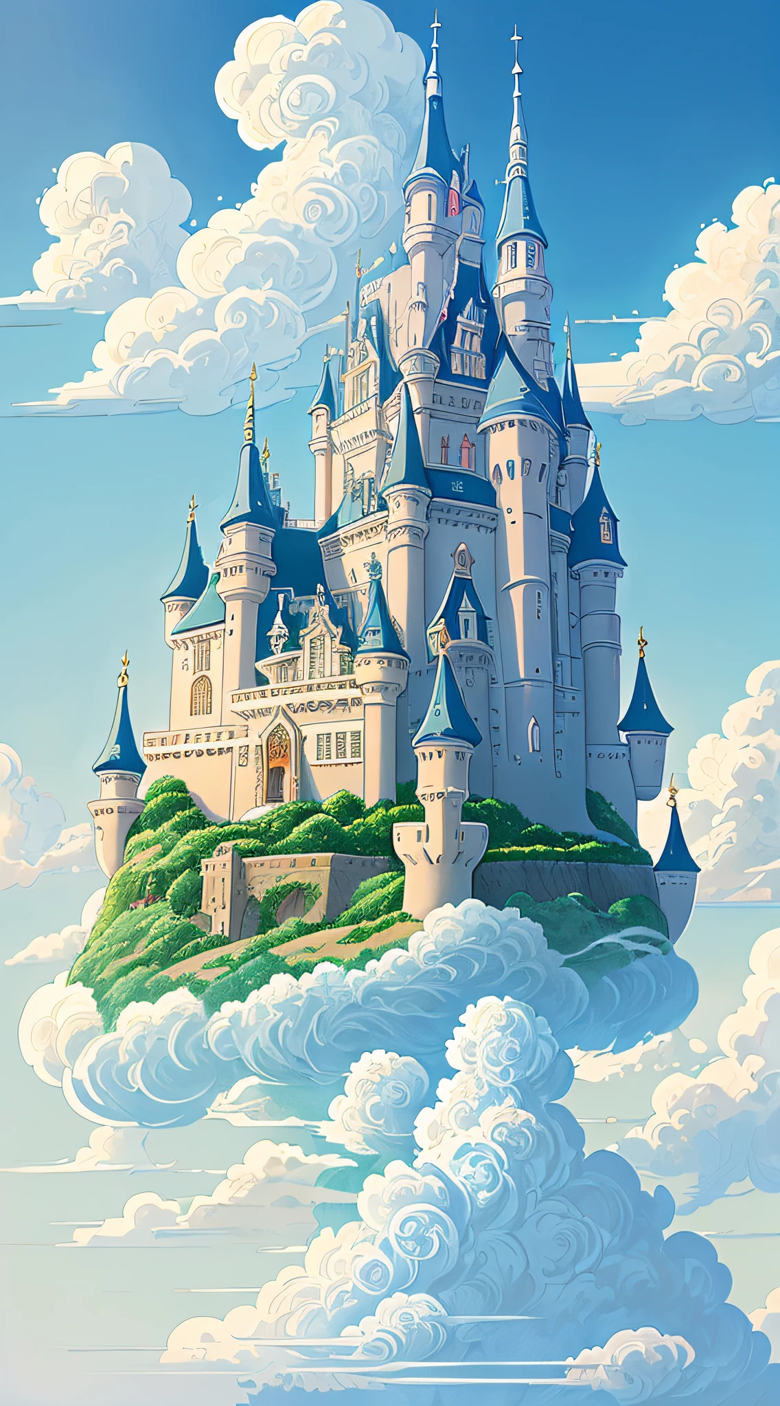 "Floating majestic cloud castle, with the (best quality:1.3), (highres:1), (incredible:1.3), (perfect:1.3), (perfection:1.3), (detailed:1.3) art of Studio Ghibli."