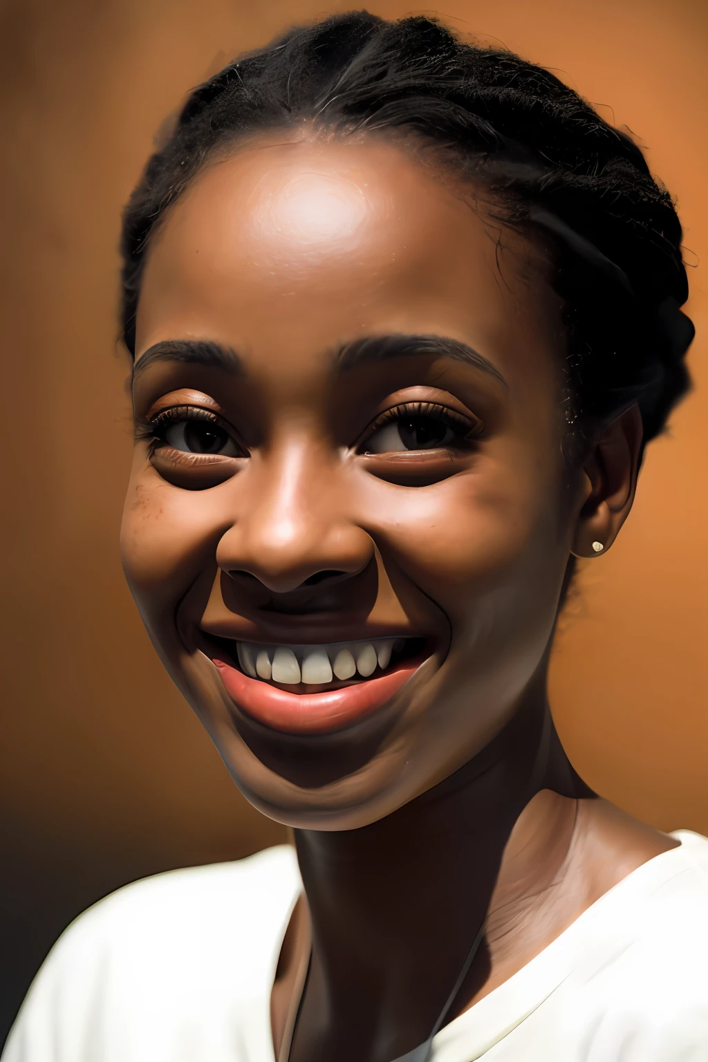 (Close-up, Editorial photograph of a 21-year-old black woman with African props and smiling), (rosto altamente detalhado:1.4) (sorrir:0.7) (fundo dentro escuro, Moody, estudo privado:1.3) Pov, Directed by: Lee Jeffries, Nikon D850 | |, filme fotografia de stock ,4 Kodak Portra 400 ,camera f1.6 lentes ,cores ricas ,hyper realistic ,Textura realista, dramatic lighting , cinestill 800,