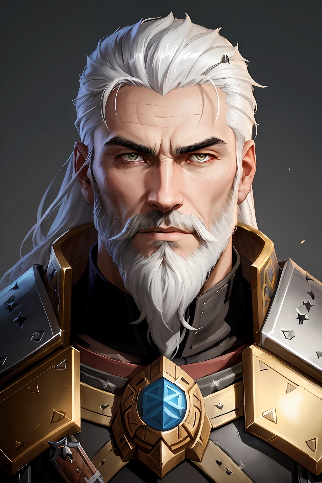 a close up of a man with white hair and a beard, legends of runeterra, heroic portrait, epic rpg portrait, imperial portrait, epic character portrait, epic legends game icon, astri lohne, hero character art, rpg character avatar, style of duelyst, glaive, paladin, epic portrait, hero character, character icon, loong