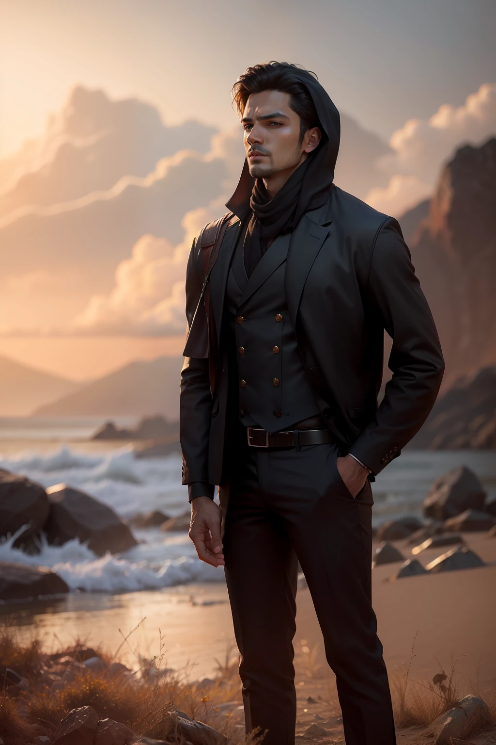 Do some colour grading and change background make an hot handsome looking charcter