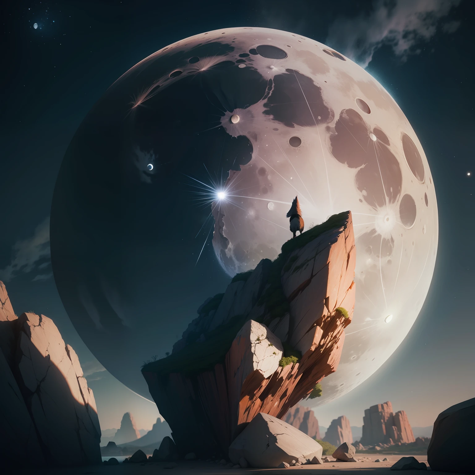 Moon Rising on a Rock