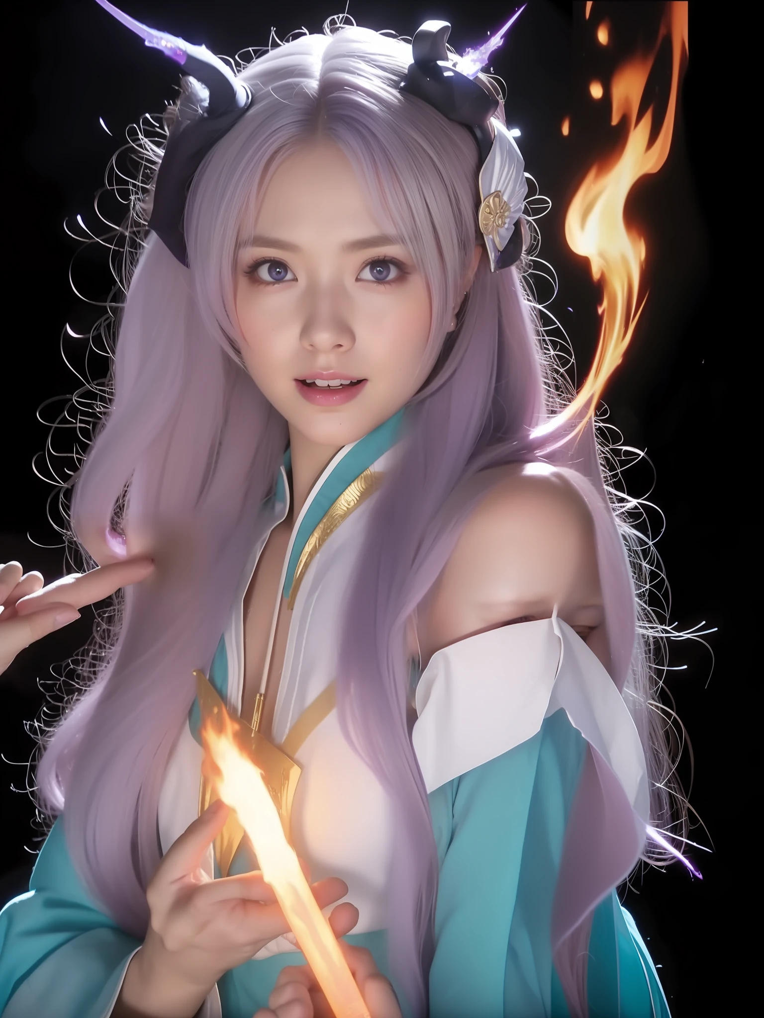 Purple pupils,ninjartist,wielding a flaming sword