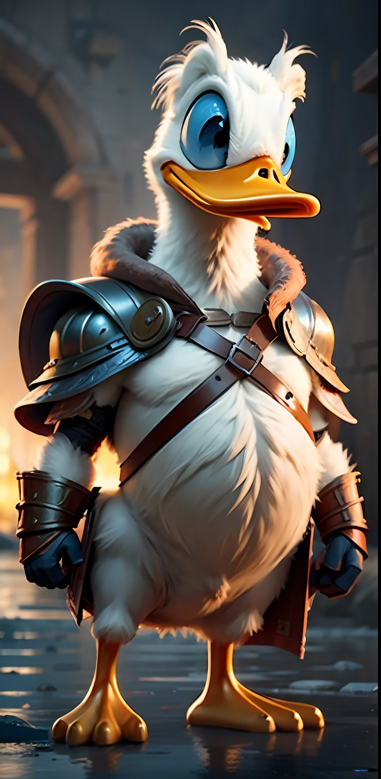 d0nald with Thor Armor,beautiful blue eyes, crystal clear, duck,4k, realistic