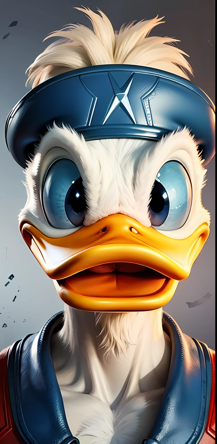 d0nald with captain AmericaArmor,beautiful blue eyes, crystal clear, duck,4k, realistic