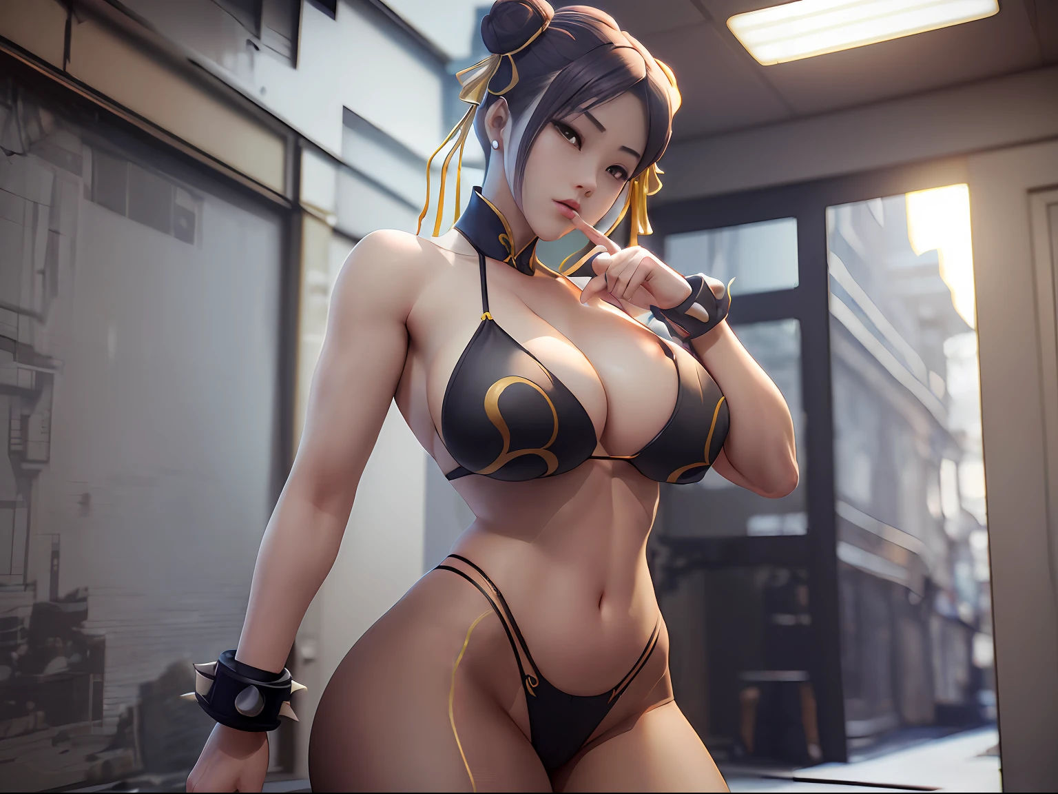 (((chin li))) (from streetfighter ),tetas perfectas, adolescente ,trasero grande, lindo sexy sensual cuerpo perfecto ,leotardo (((fondo se puede ver lugar lugubres)),cuerpo completo 8k , hiperrealista, (((como renderizado de Unreal Engine))) (grandes tetas) todo que parece a un render 3d(((on an empty background)))
