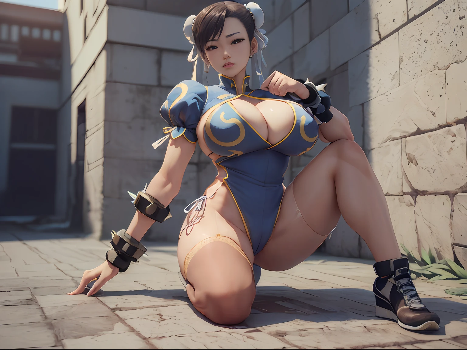(((chin li))) (from streetfighter ),tetas perfectas, adolescente ,trasero grande, lindo sexy sensual cuerpo perfecto ,leotardo (((fondo se puede ver lugar lugubres)),cuerpo completo 8k , hiperrealista, (((como renderizado de Unreal Engine))) (grandes tetas) todo que parece a un render 3d(((on an empty background)))