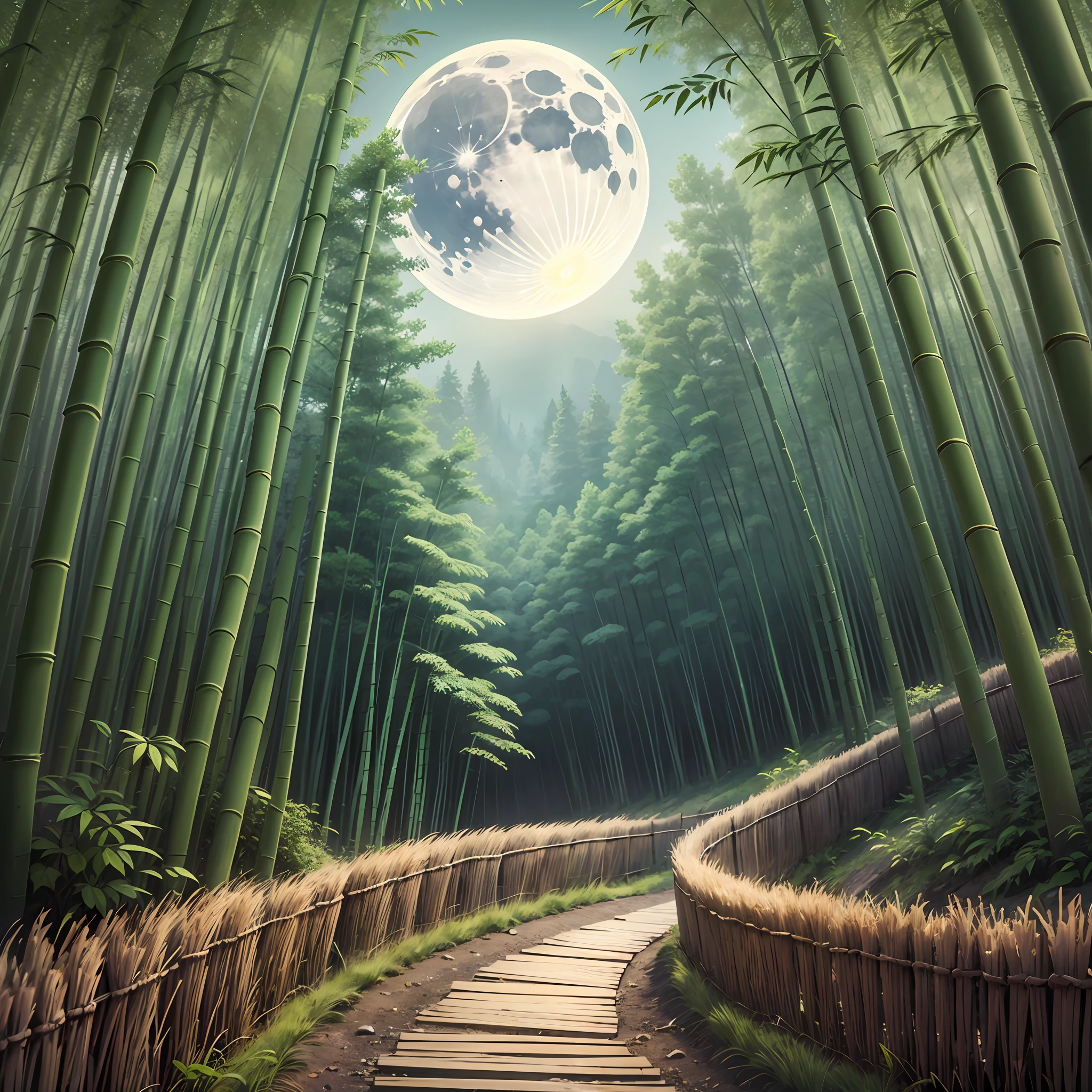 a path at the center of a bamboo forest,moonlight,ultra-detailed,realistic --auto --s2