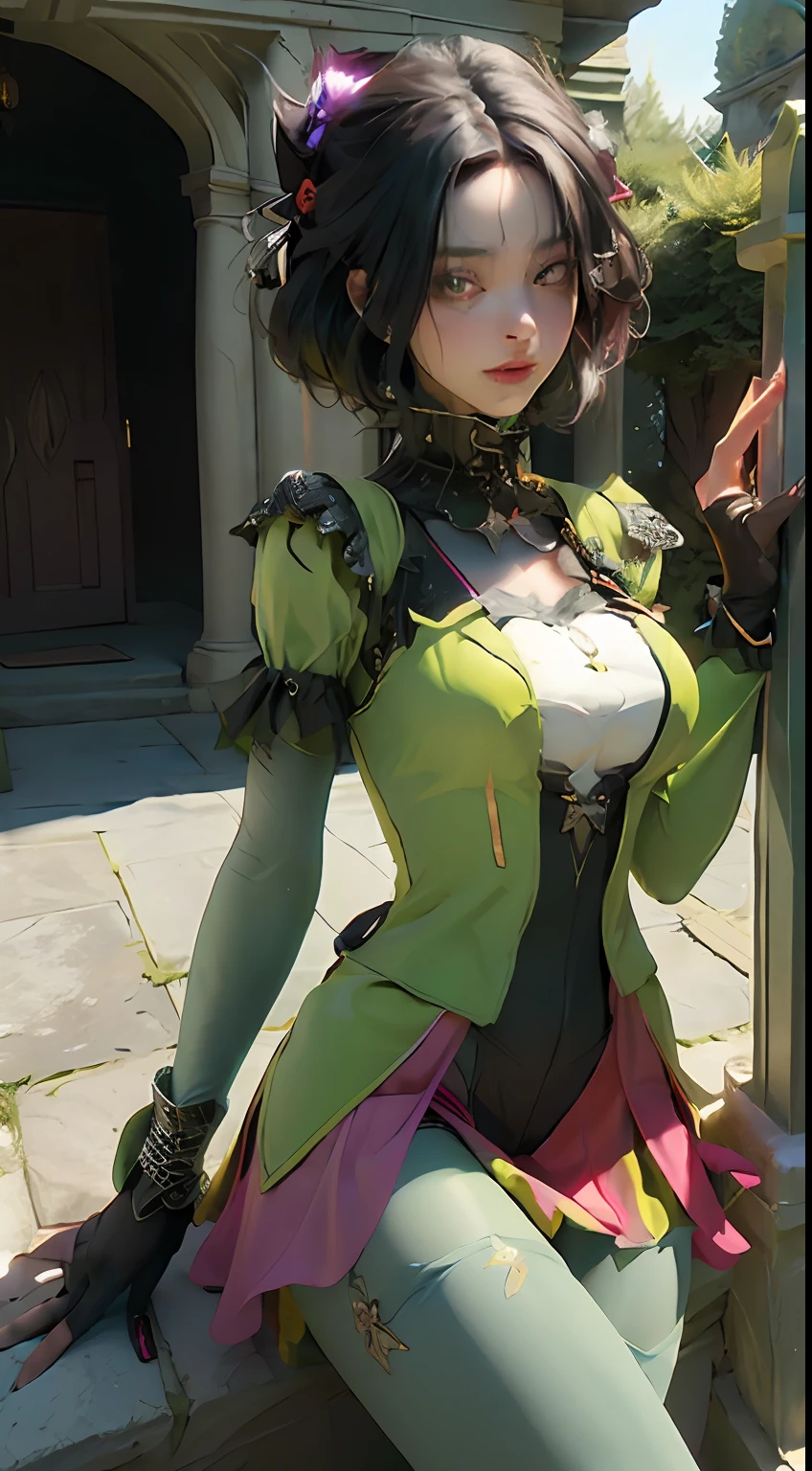 (Best quality)), ((masterpiece)), (detailed:1.4), 3D, Beetlejuice woman cosplay wiltshire hill cemetery, in the style of striped compositions, nightcore, green and black stockings, meticulous, malicious gal , mars ravelo, eccentric props ,HDR (High Dynamic Range),Ray Tracing,NVIDIA RTX,Super-Resolution,Unreal 5,Subsurface scattering,PBR Texturing,Post-processing,Anisotropic Filtering,Depth-of-field,Maximum clarity and sharpness,Multi-layered textures,Albedo and Specular maps,Surface shading,Accurate simulation of light-material interaction,Perfect proportions,Octane Render,Two-tone lighting,Wide aperture,Low ISO,White balance,Rule of thirds,8K RAW,
