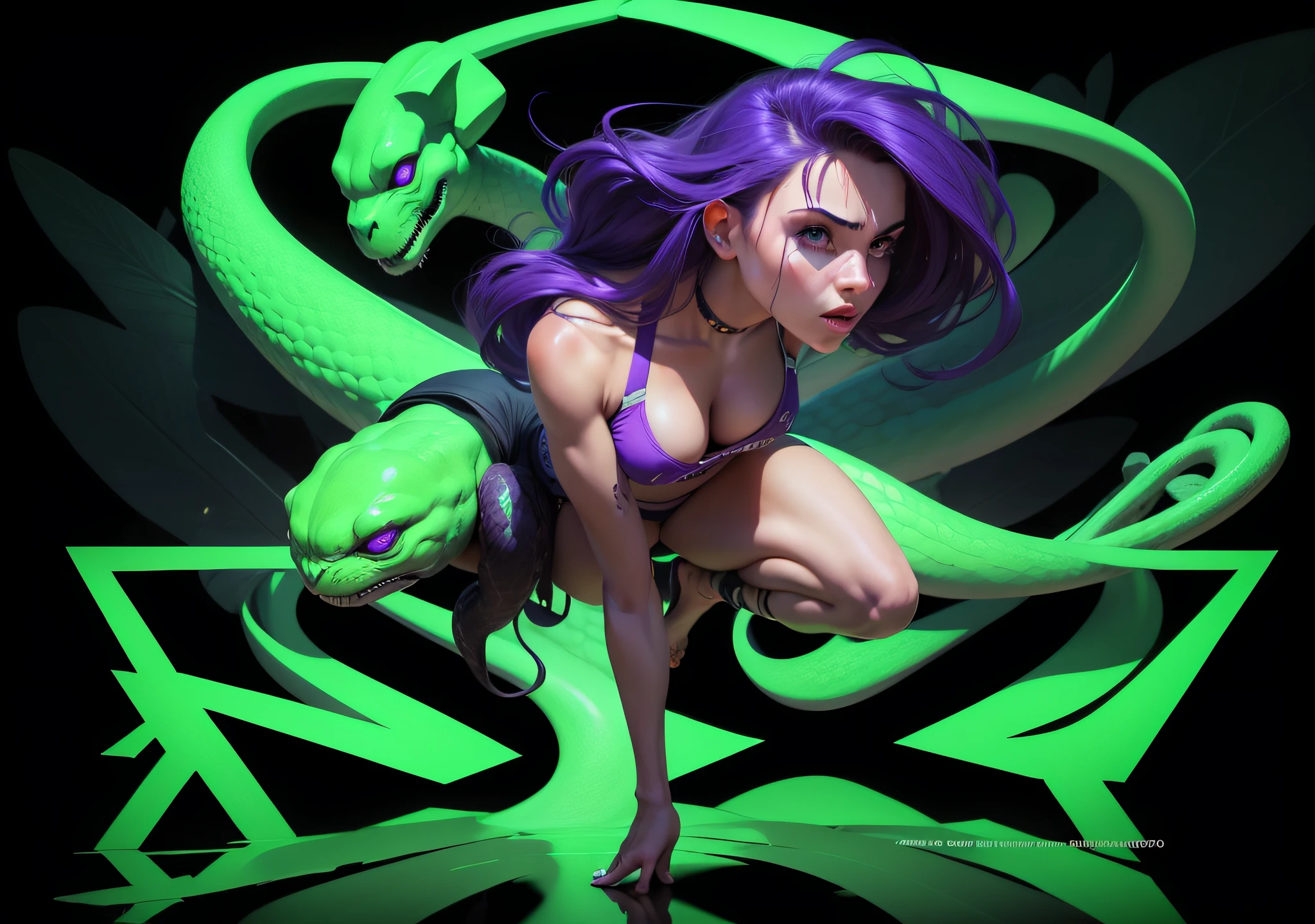 A green and purple logo with a purple snake on it, foto de perfil Estilo de Soto, hongo infectado, nocivo, junglecore, weird, psycho, enfermo, Radio terrestre de chorro de fondo, Chico de Green , Deadly alien plantsBest quality, arte oficial, fondo de pantalla unificado 8k muy detallado, File Size Huge, muy detallado, high resolusion, muy detallado, hermosa chica detallada, ojos y cara muy detallados, hermosos ojos de detalle, luz en la cara, Movie Lights, 2 chicas, (desde abajo: 1.3), (perspectiva: 1.2), mirando a la audiencia, cuerpo completo, foto de cuerpo completo, marea soplando, ruina vaginal, babeo, pechos muy grandes, piernas abiertas, sexual arousal, sexual expression, delgadez, tacones altos, al aire libre, ancho de cadera, muslos gruesos, sin ropa, sin bragas, pechos muy grandes,piernas abiertas, brazos levantados por encima de la cabeza, en una pose seductora,