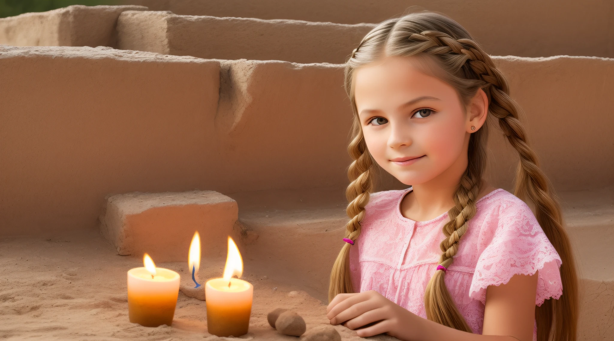 girl CHILD , Russian blonde in braids, VELAS VERMELHAS ACESAS.