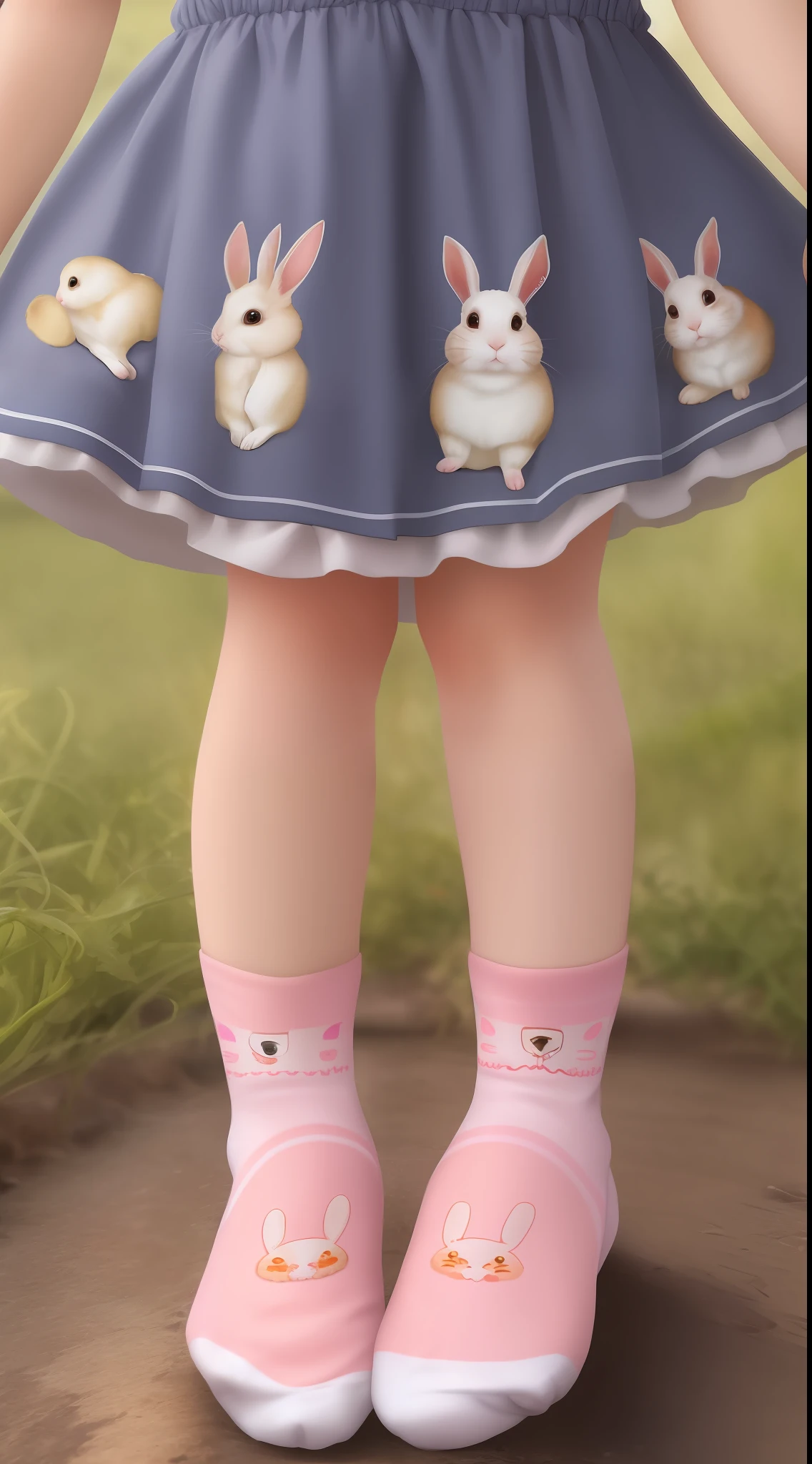 rabbit printed socks,a girl,5yo,extreme closeup shot