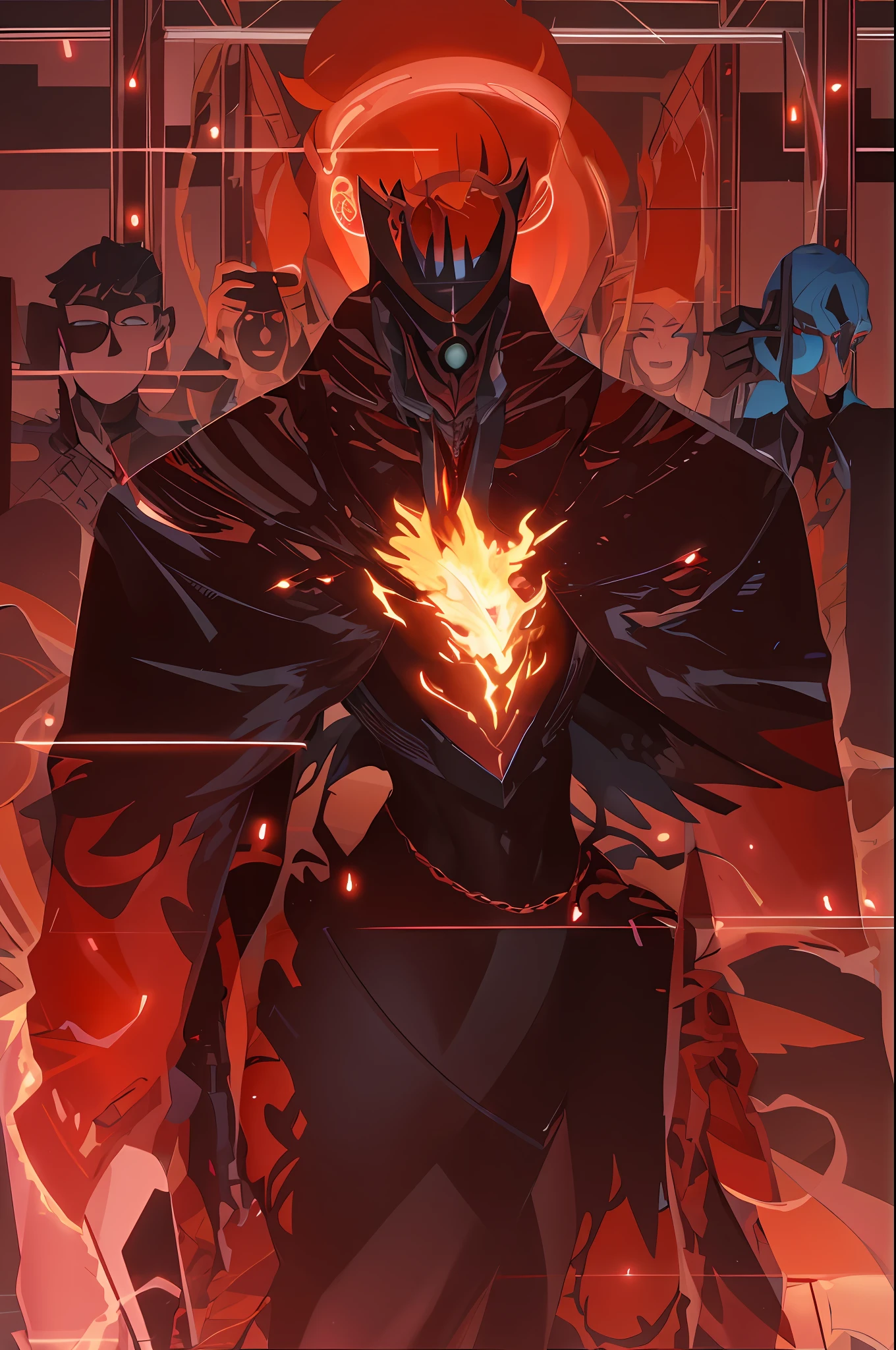 Demonic-looking creature with a red light, phoenix rising from the ashes, artwork of a phoenix, arte conceitual demon soul, ''wallpaper of a phoenix, arte de estilo fantasia escura, 8k arte detalhada de alta qualidade, asas de penas escuras, Epic Fantasy Digital Art Style, Enigma infernal