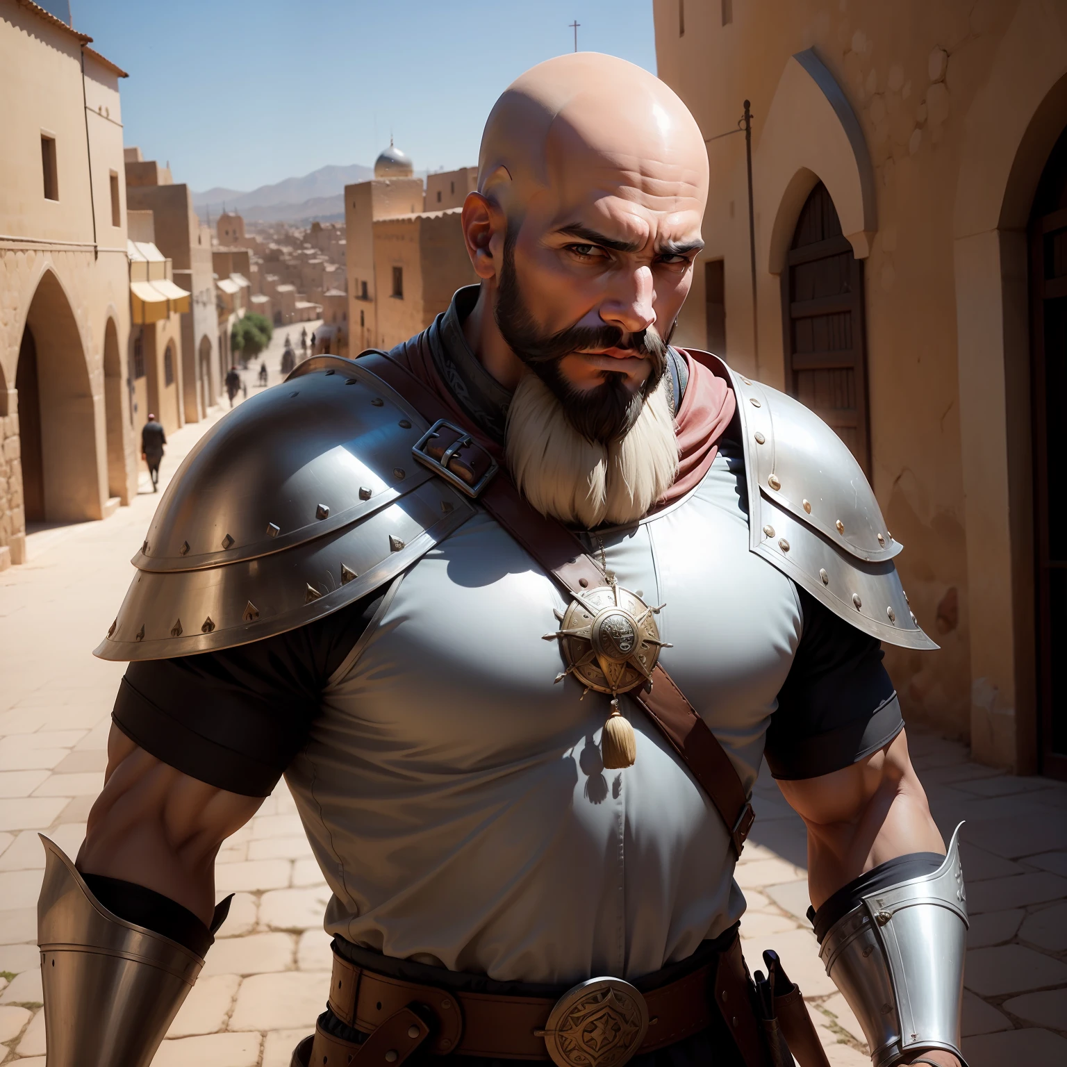 A man bald beard medieval warrior medieval moroccan city