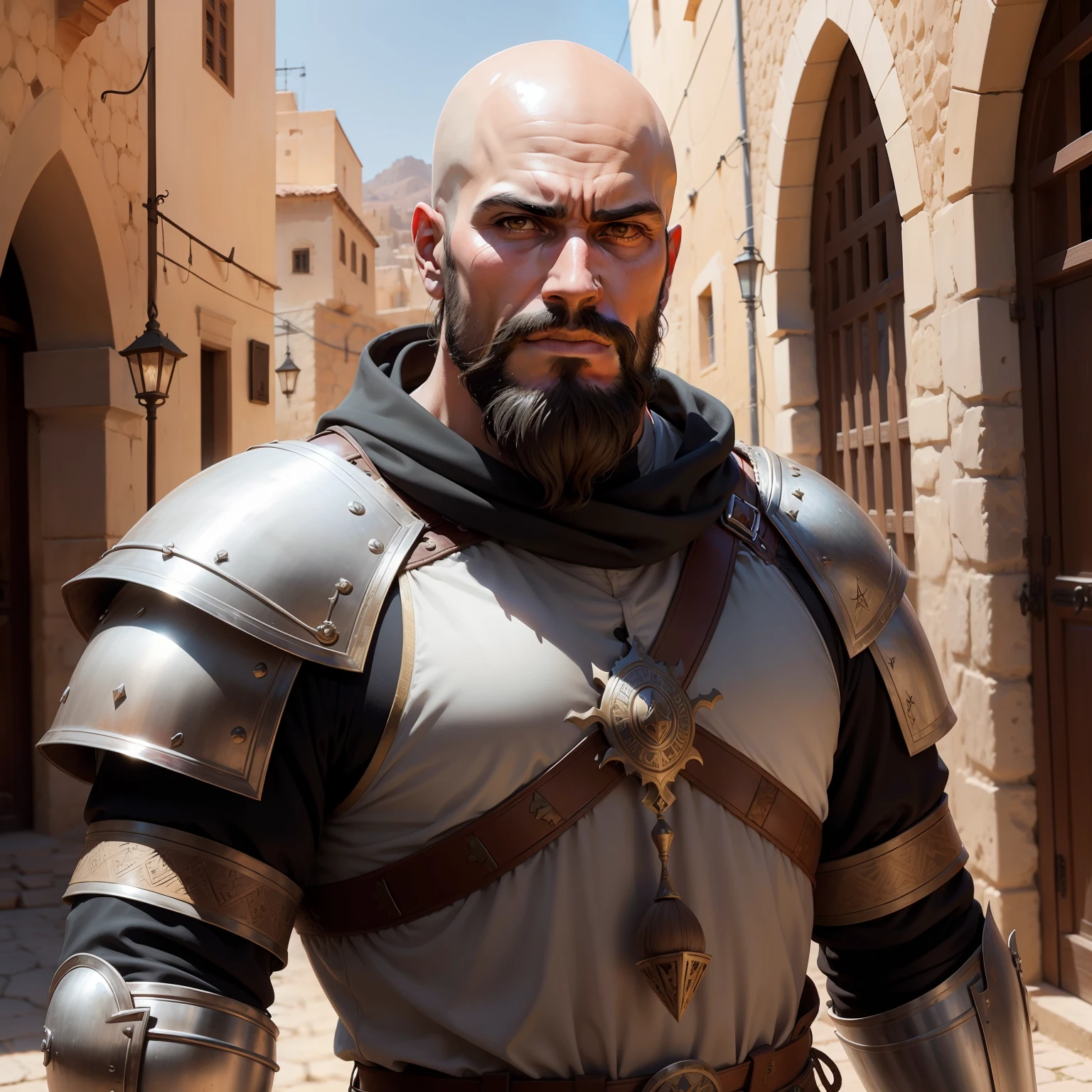 A man bald beard medieval warrior medieval moroccan city