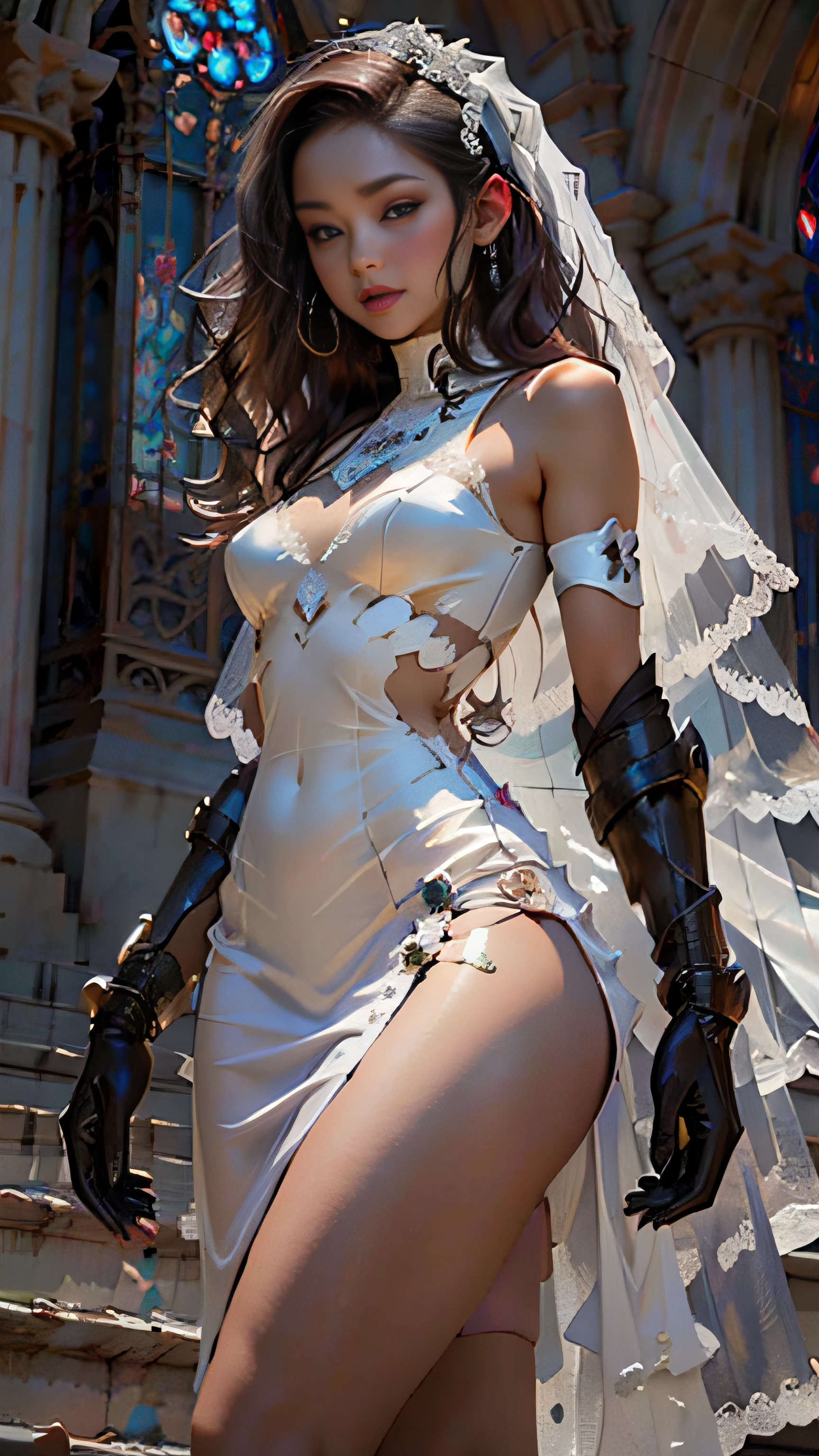 Woman body defined thick thighs cybernetic body parts,Short underwear、ssee-through_Wedding_dress