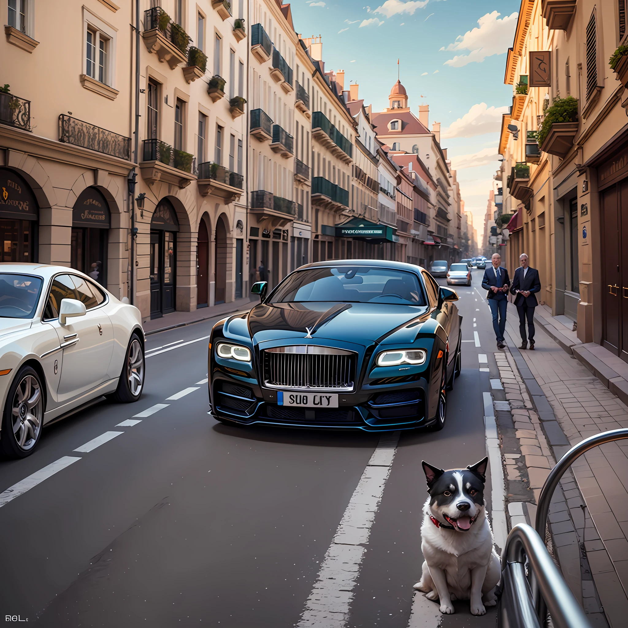 Cool Billionaires, with dogs, and high security, and super cars,Rolls Royce,Bentley,Lamborghini,Porsche,Ferrari,McLaren,pagani,Bugatti,in Monaco streets, hyper realism, deep detailed, 8k quality, hyper realistic, clean photo --auto --s2