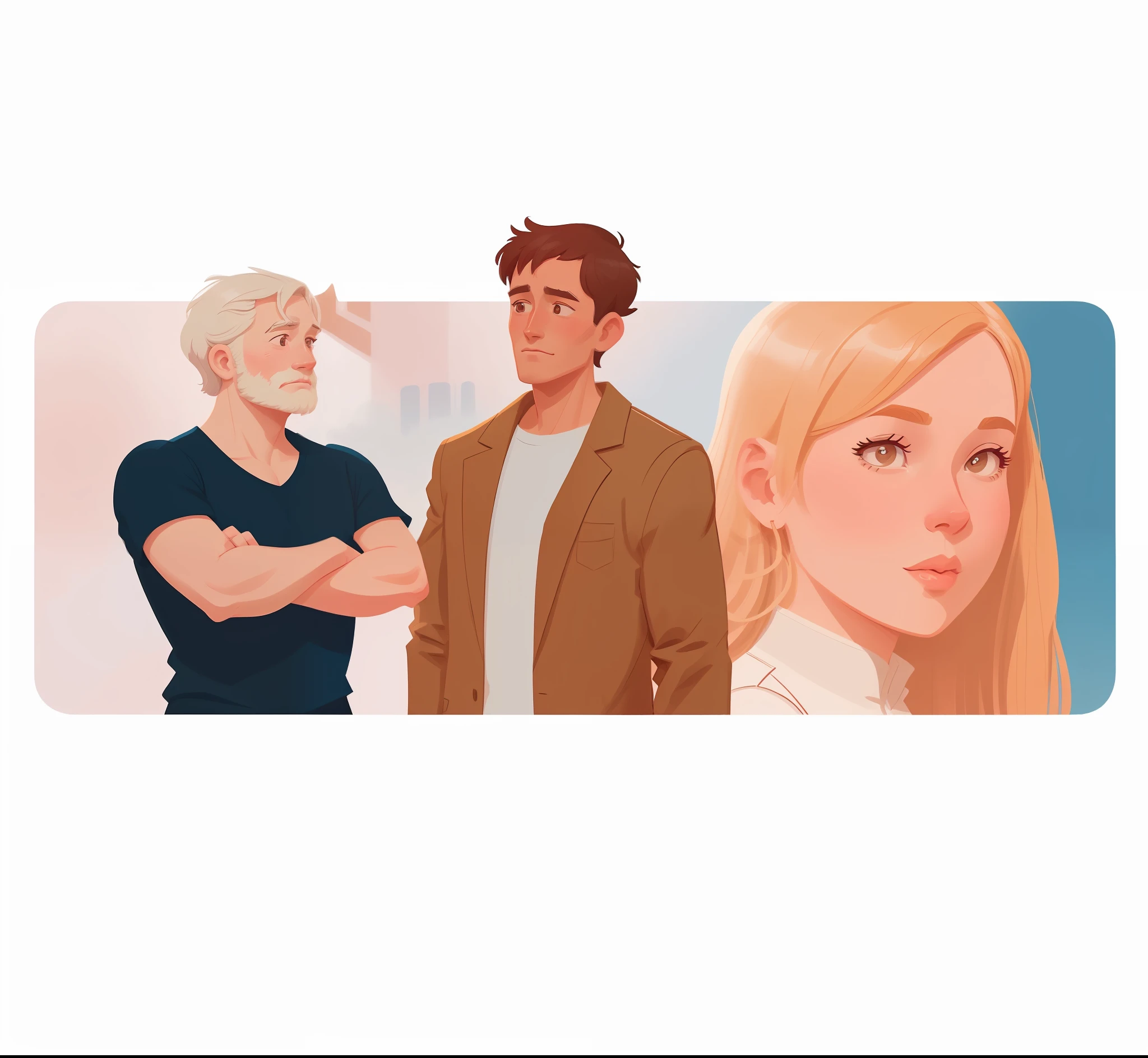 There are two people who stand side by side, No estilo de arte Bowater, in illustration style digital, Cartoon style illustration, digital illustrations, matte digital illustration, Procreate Illustration, Fanart de alta qualidade,